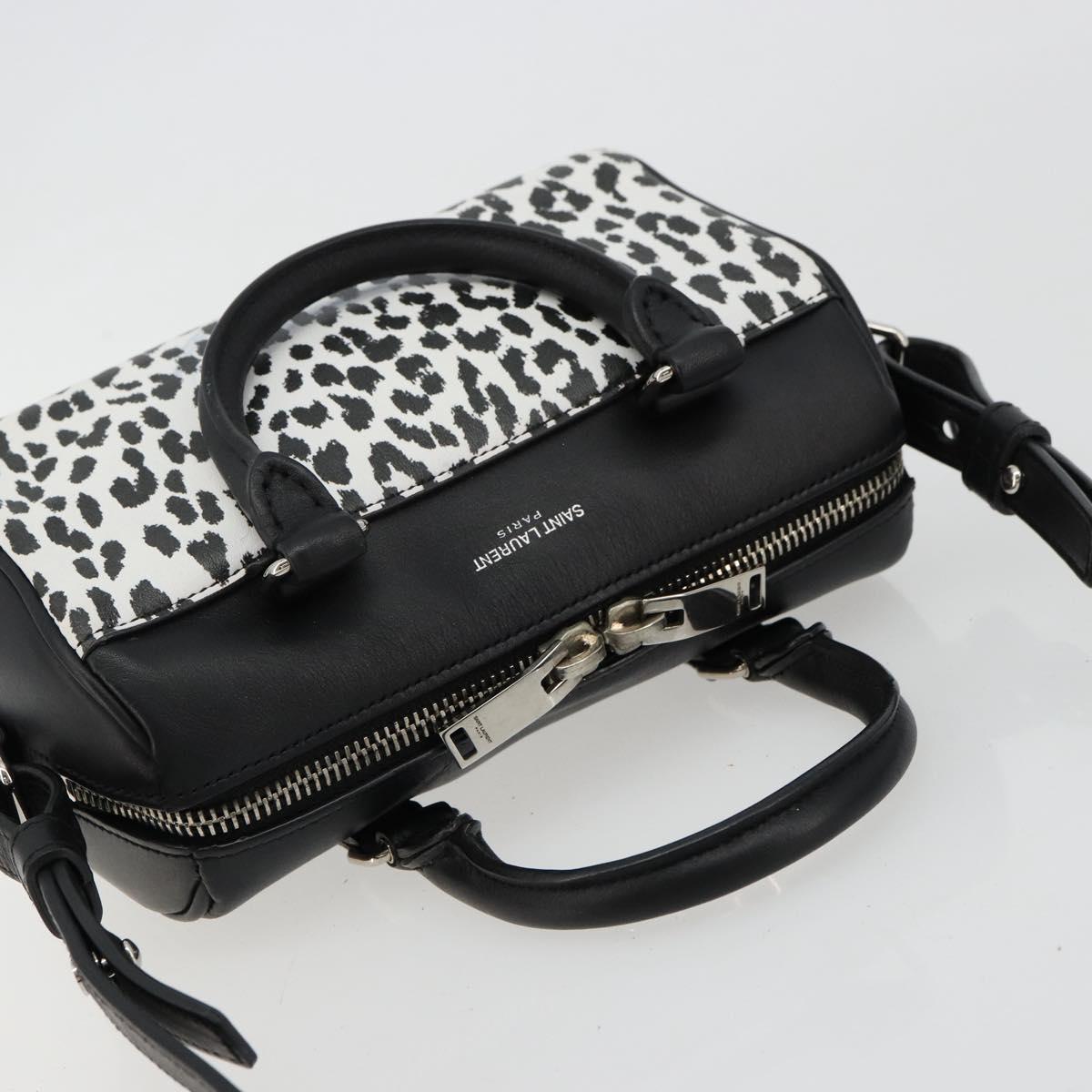 SAINT LAURENT Duffle Toy Hand Bag Leather 2way Black Silver Auth bs35119