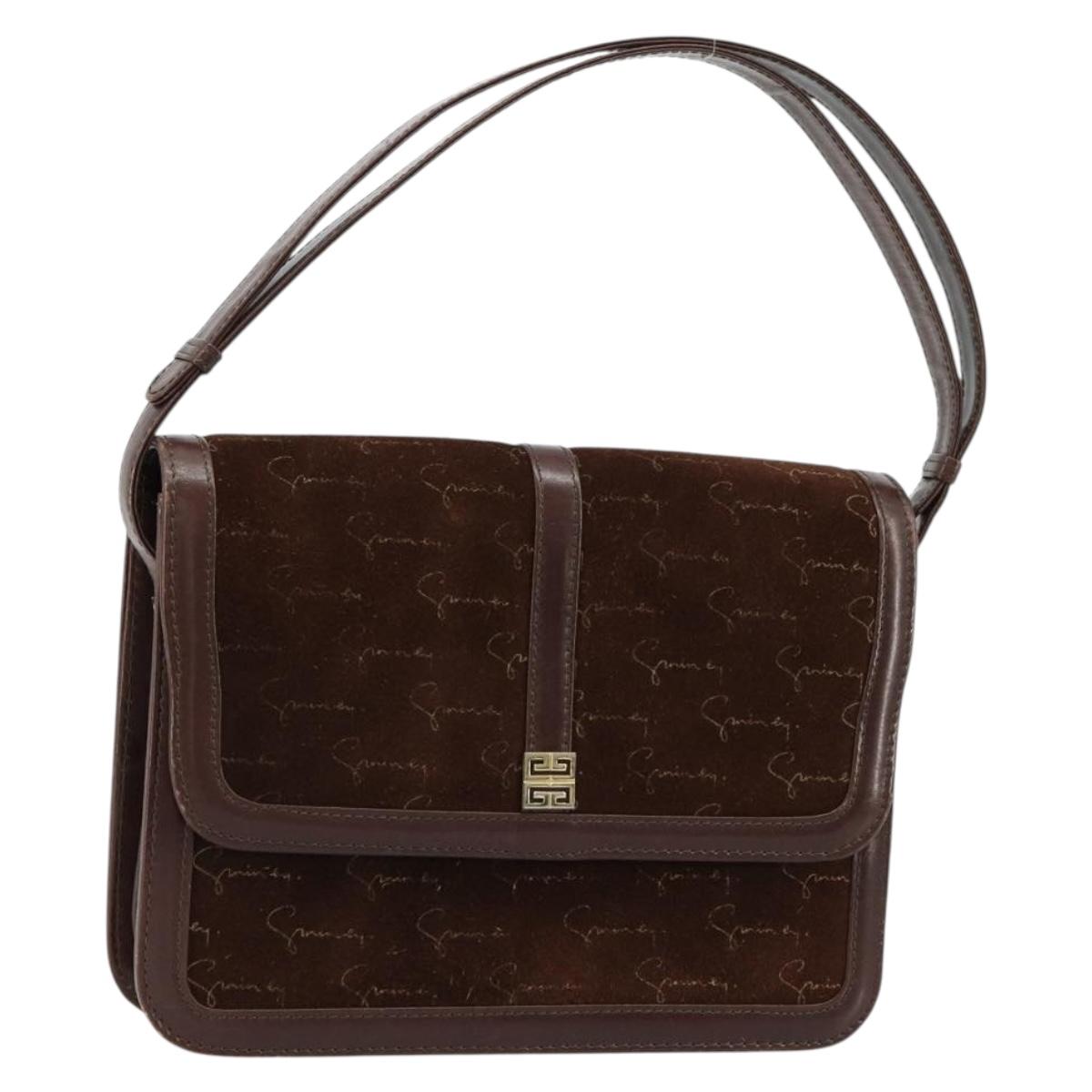 GIVENCHY Shoulder Bag Suede Brown Gold Auth bs35122