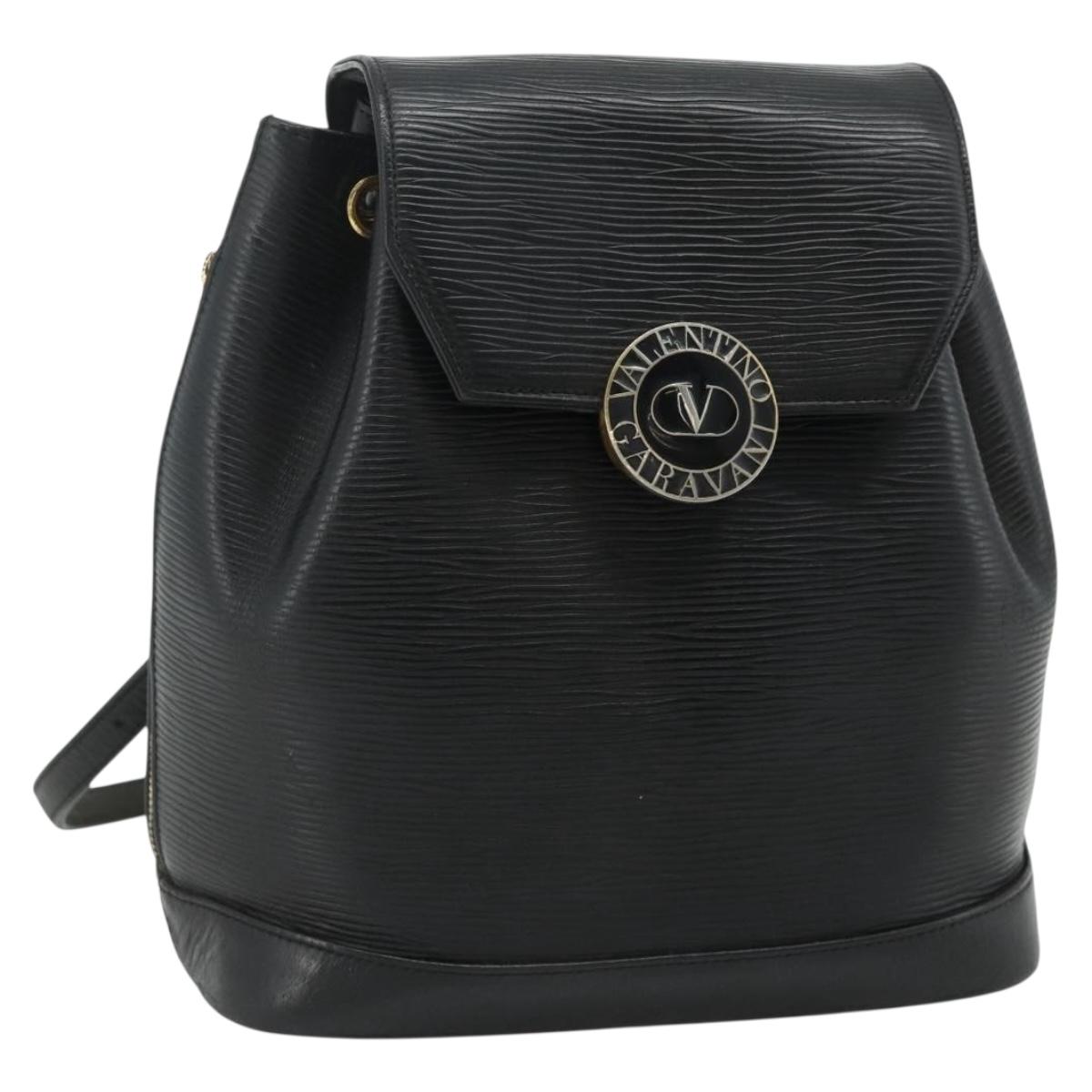 VALENTINO Backpack Leather Black Gold Auth bs35125