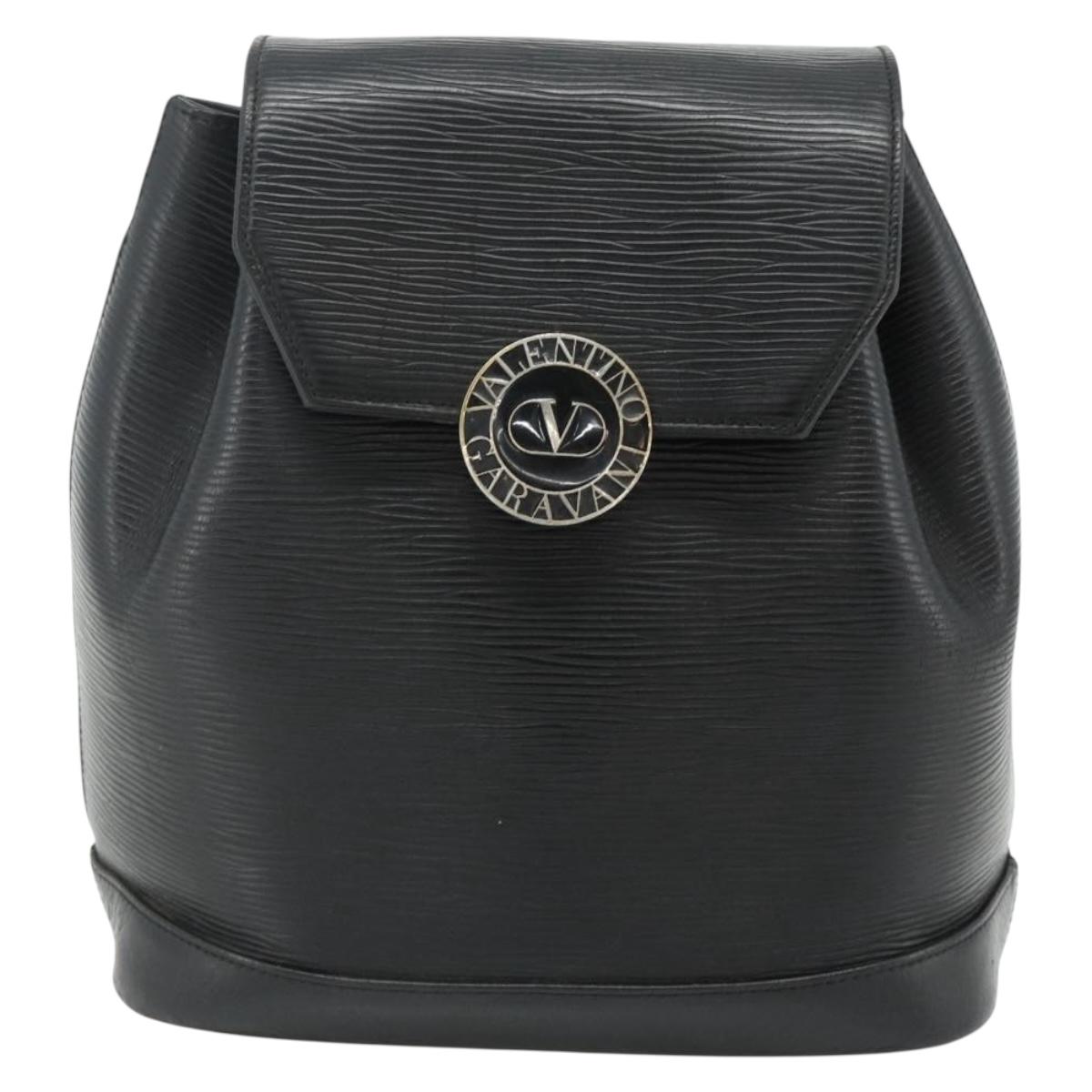 VALENTINO Backpack Leather Black Gold Auth bs35125