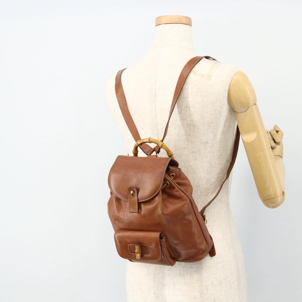 GUCCI Bamboo Backpack Leather Brown Gold 003 3444 0030 Auth bs35138
