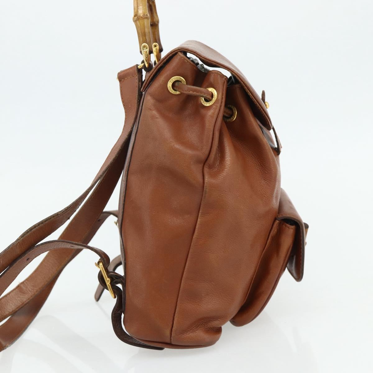 GUCCI Bamboo Backpack Leather Brown Gold 003 3444 0030 Auth bs35138