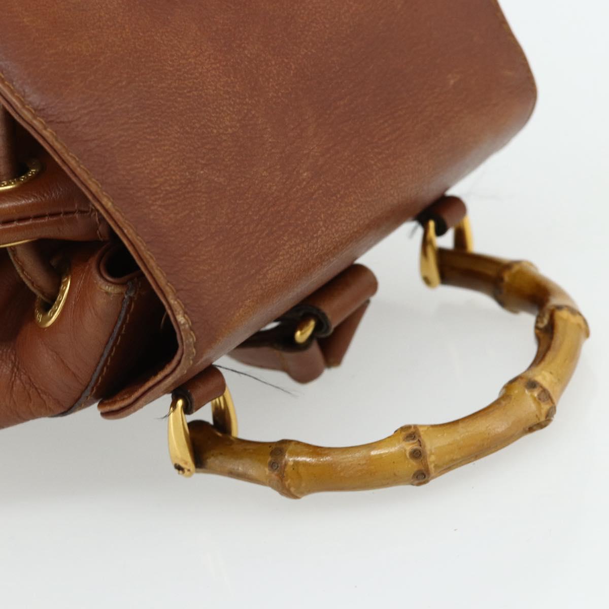 GUCCI Bamboo Backpack Leather Brown Gold 003 3444 0030 Auth bs35138