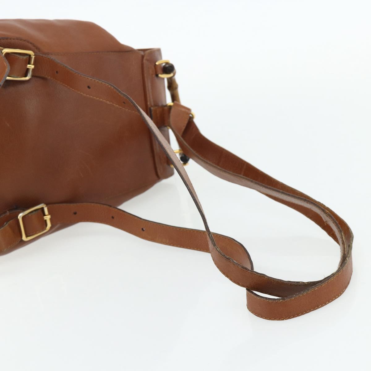GUCCI Bamboo Backpack Leather Brown Gold 003 3444 0030 Auth bs35138