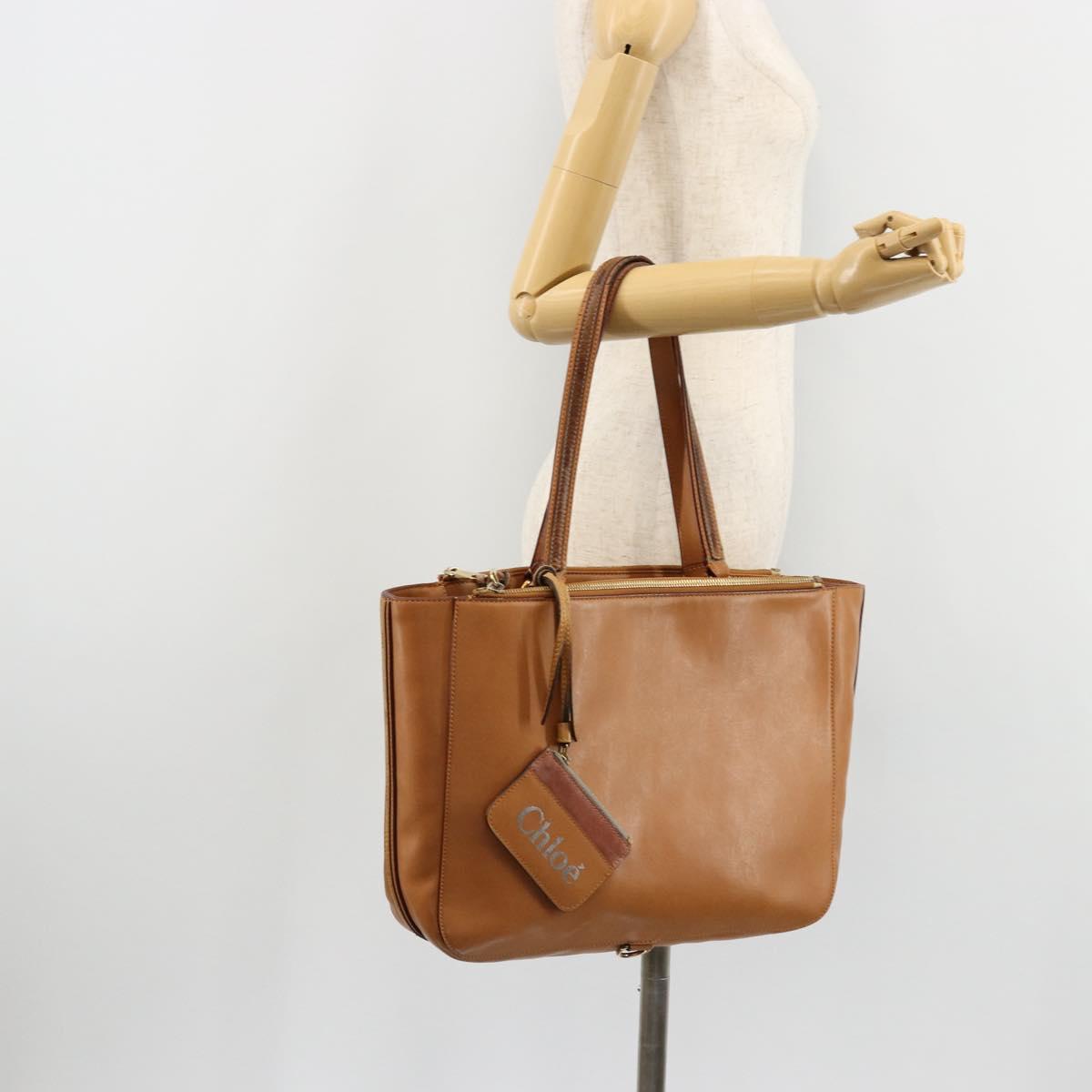 Chloe Tote Bag Leather Beige Gold Auth bs35139