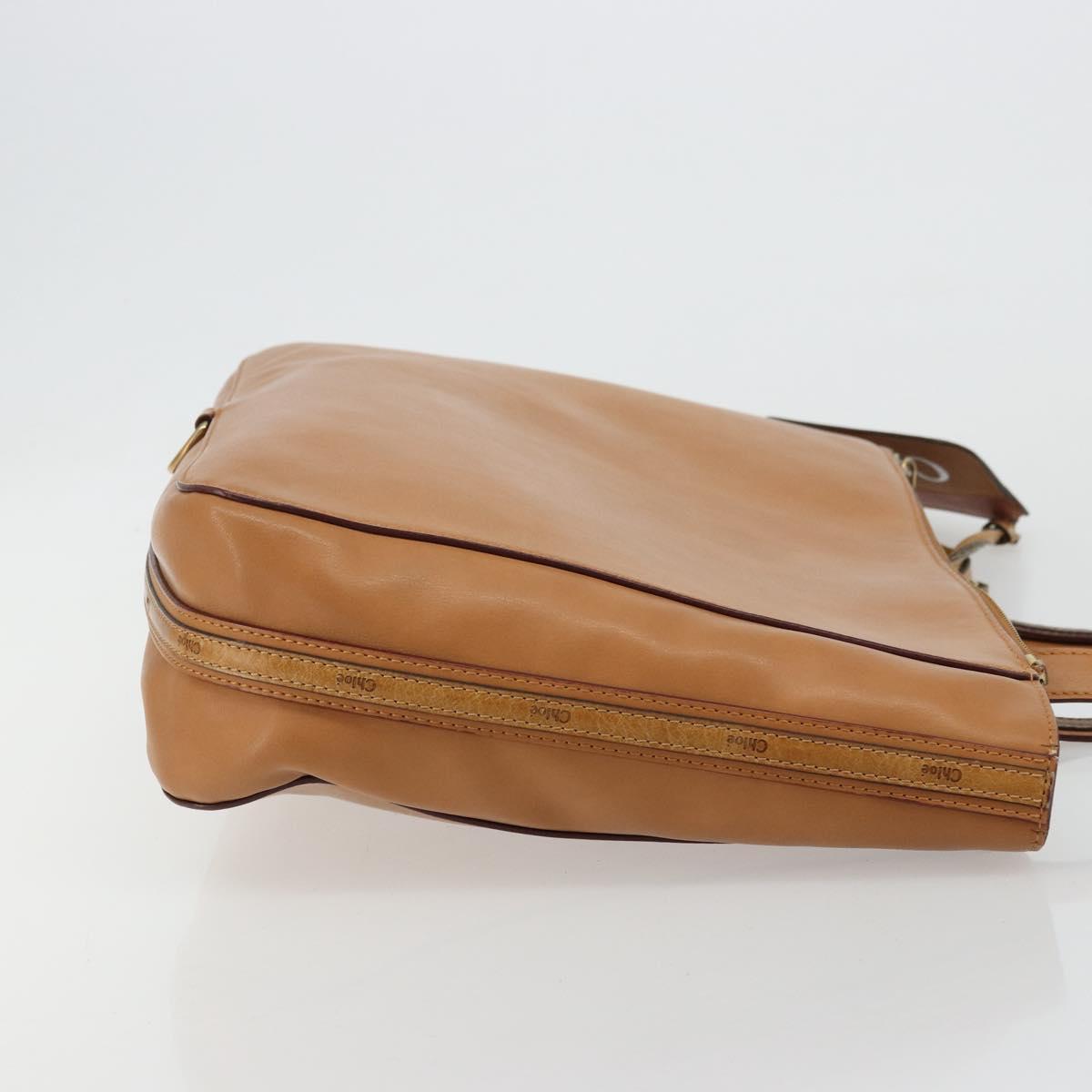 Chloe Tote Bag Leather Beige Gold Auth bs35139