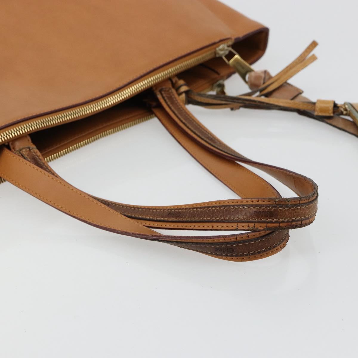 Chloe Tote Bag Leather Beige Gold Auth bs35139