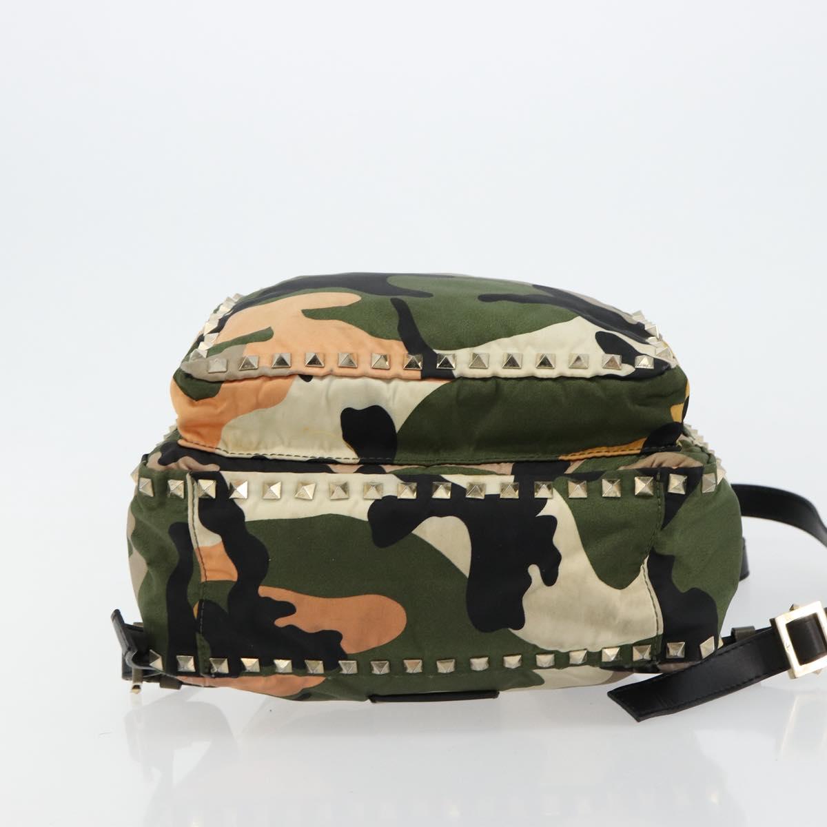 VALENTINO Studs Camouflage Backpack Nylon Khaki Gold Auth bs35140