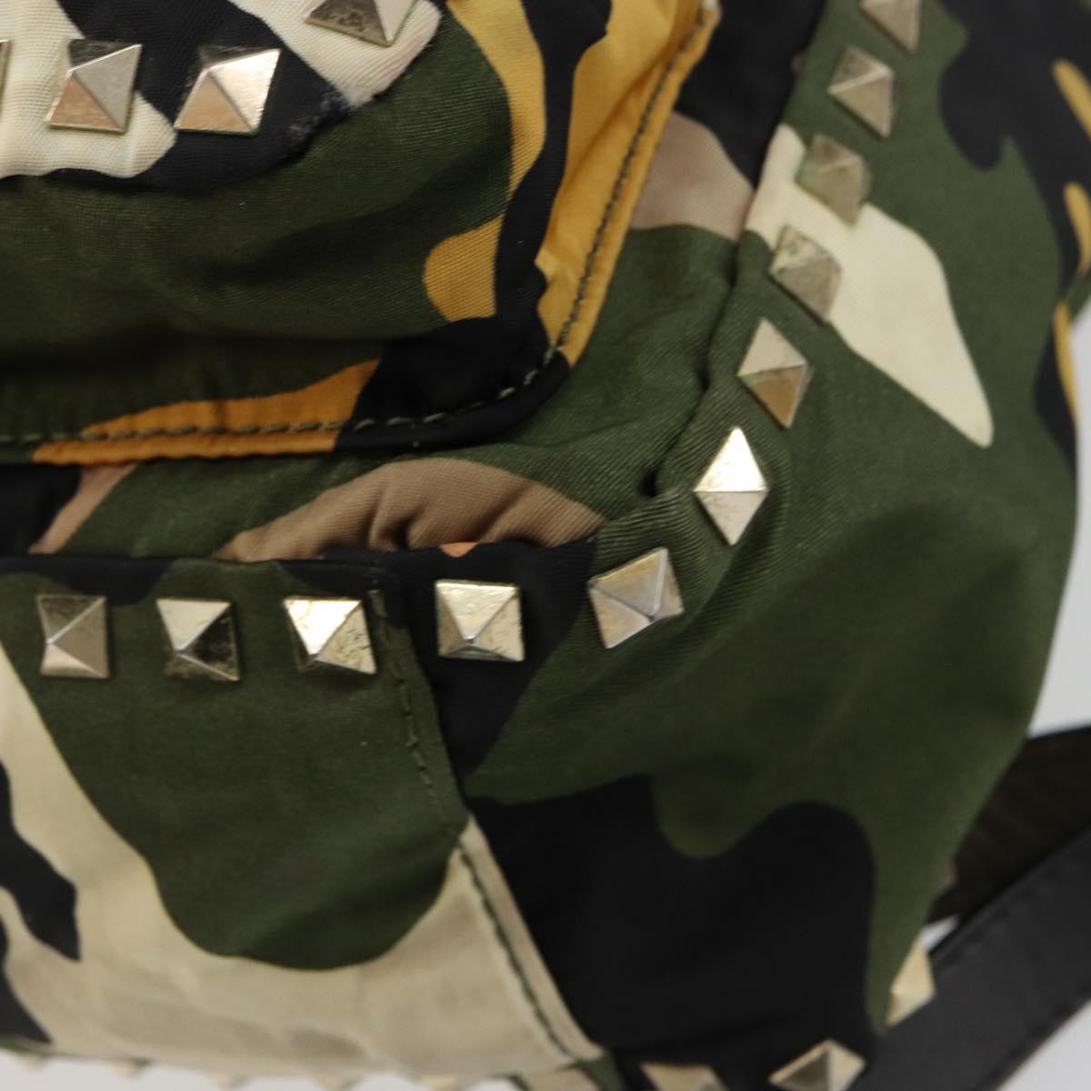 VALENTINO Studs Camouflage Backpack Nylon Khaki Gold Auth bs35140
