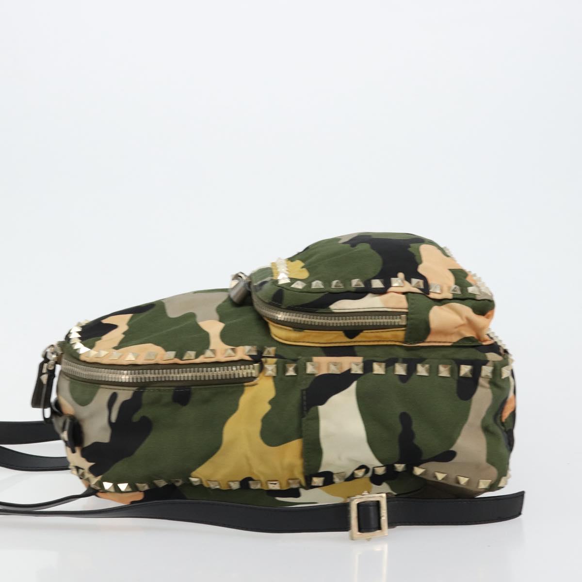 VALENTINO Studs Camouflage Backpack Nylon Khaki Gold Auth bs35140