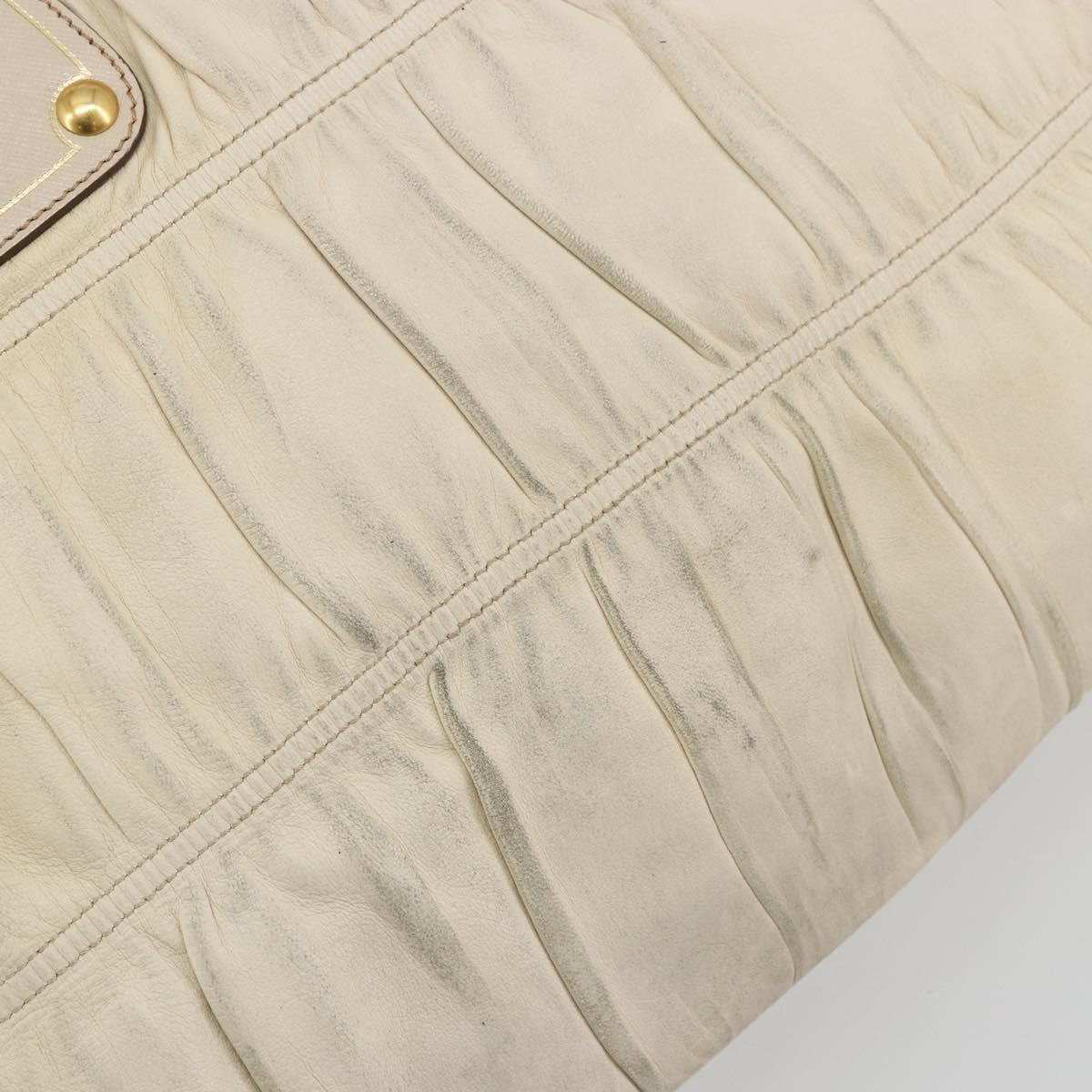 PRADA Hand Bag Leather Ivory Gold Auth bs35142