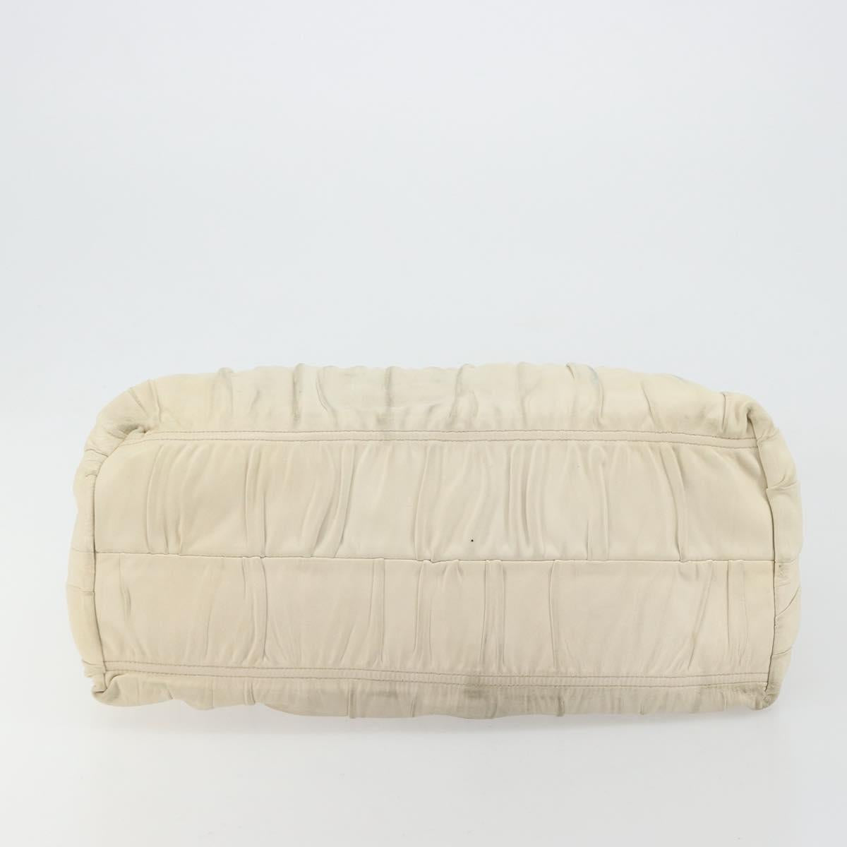 PRADA Hand Bag Leather Ivory Gold Auth bs35142