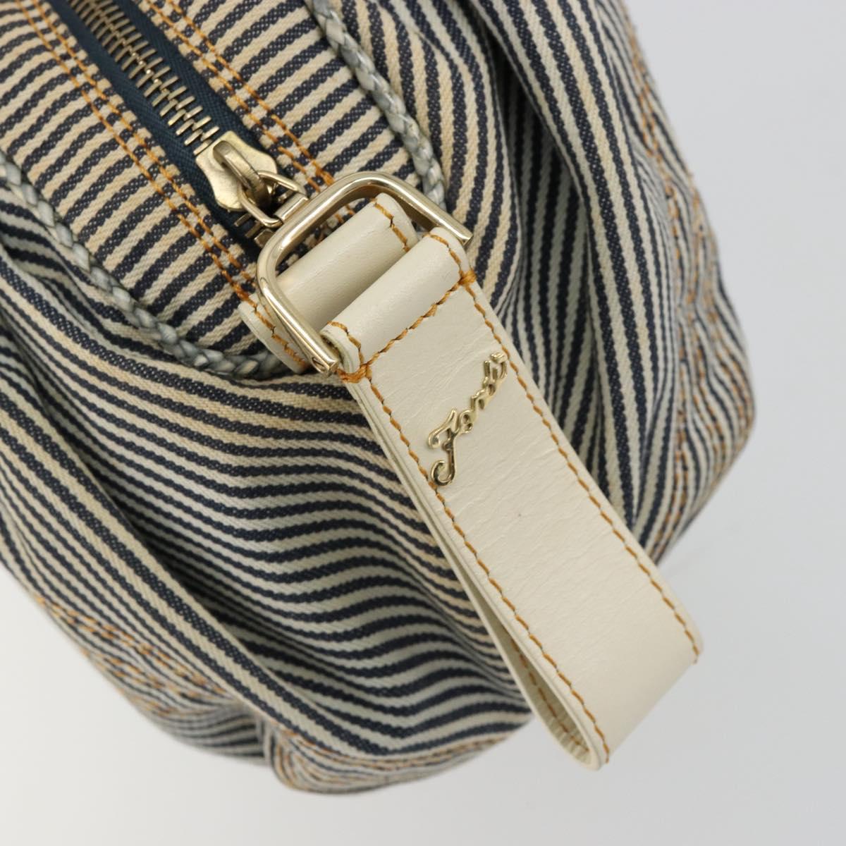 FENDI Spy Hand Bag Canvas Navy Gold Auth bs35147A