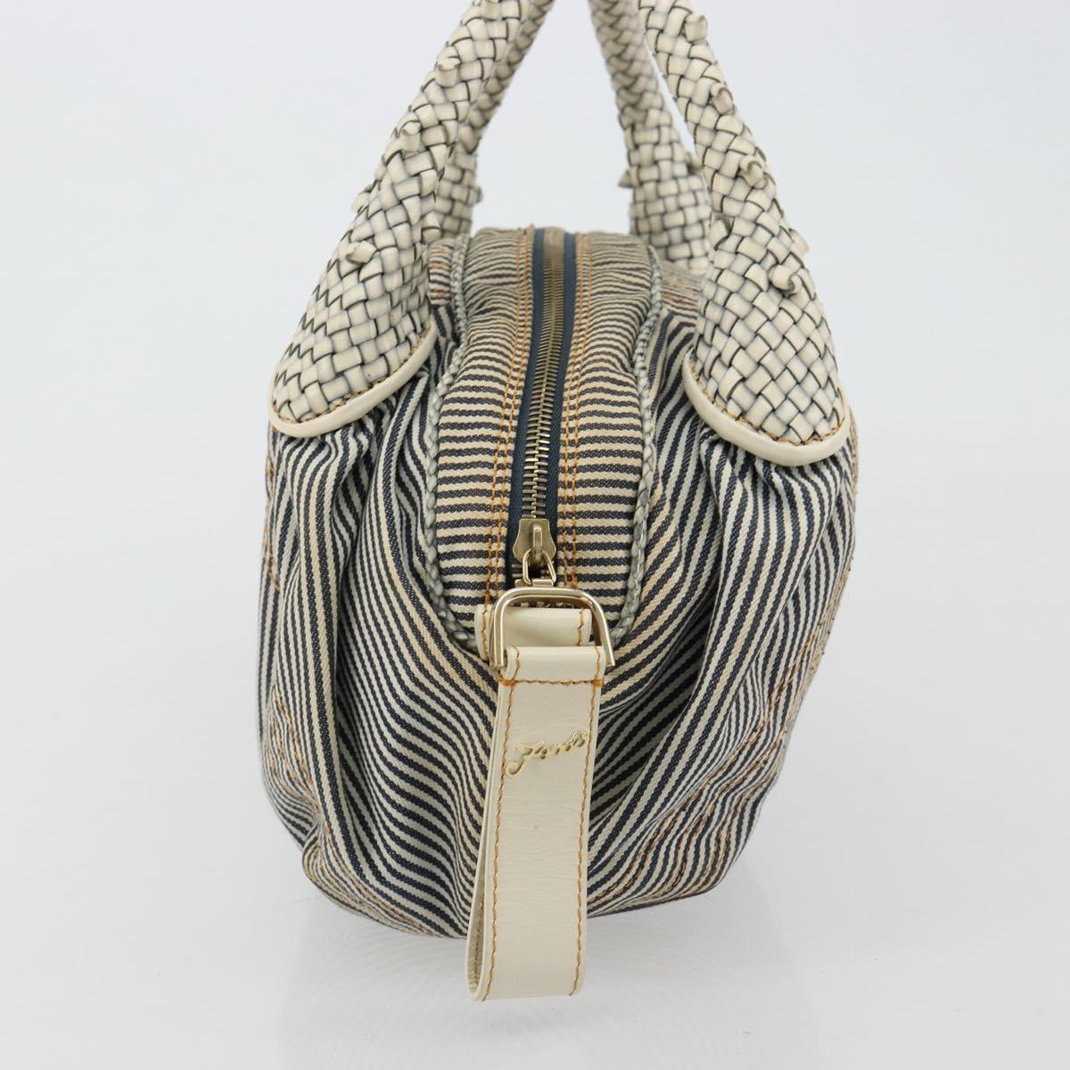 FENDI Spy Hand Bag Canvas Navy Gold Auth bs35147A