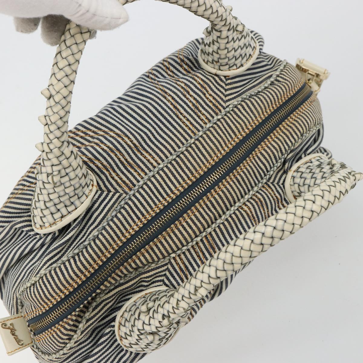 FENDI Spy Hand Bag Canvas Navy Gold Auth bs35147A