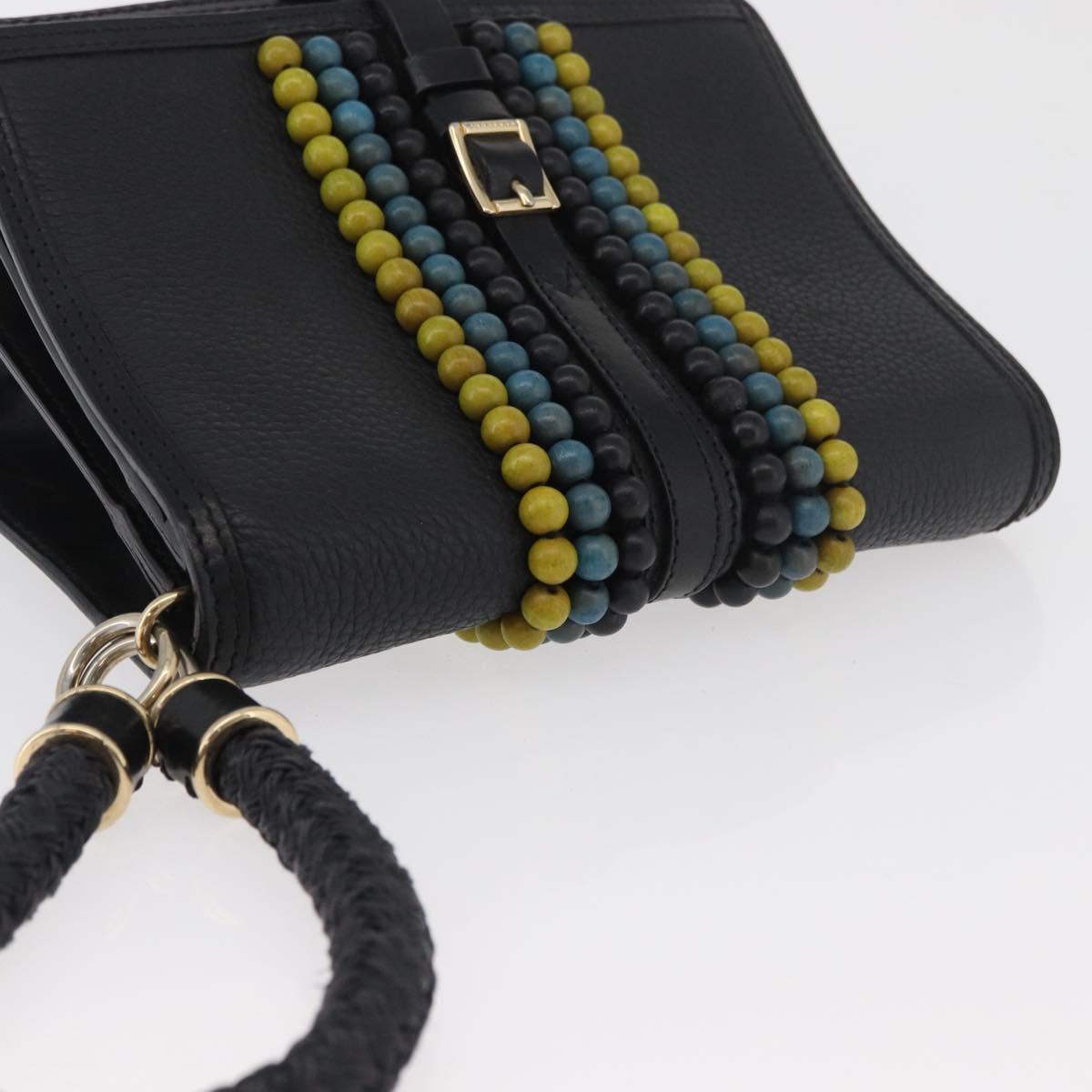 BURBERRY Clutch Bag Leather Black Gold Auth bs35150