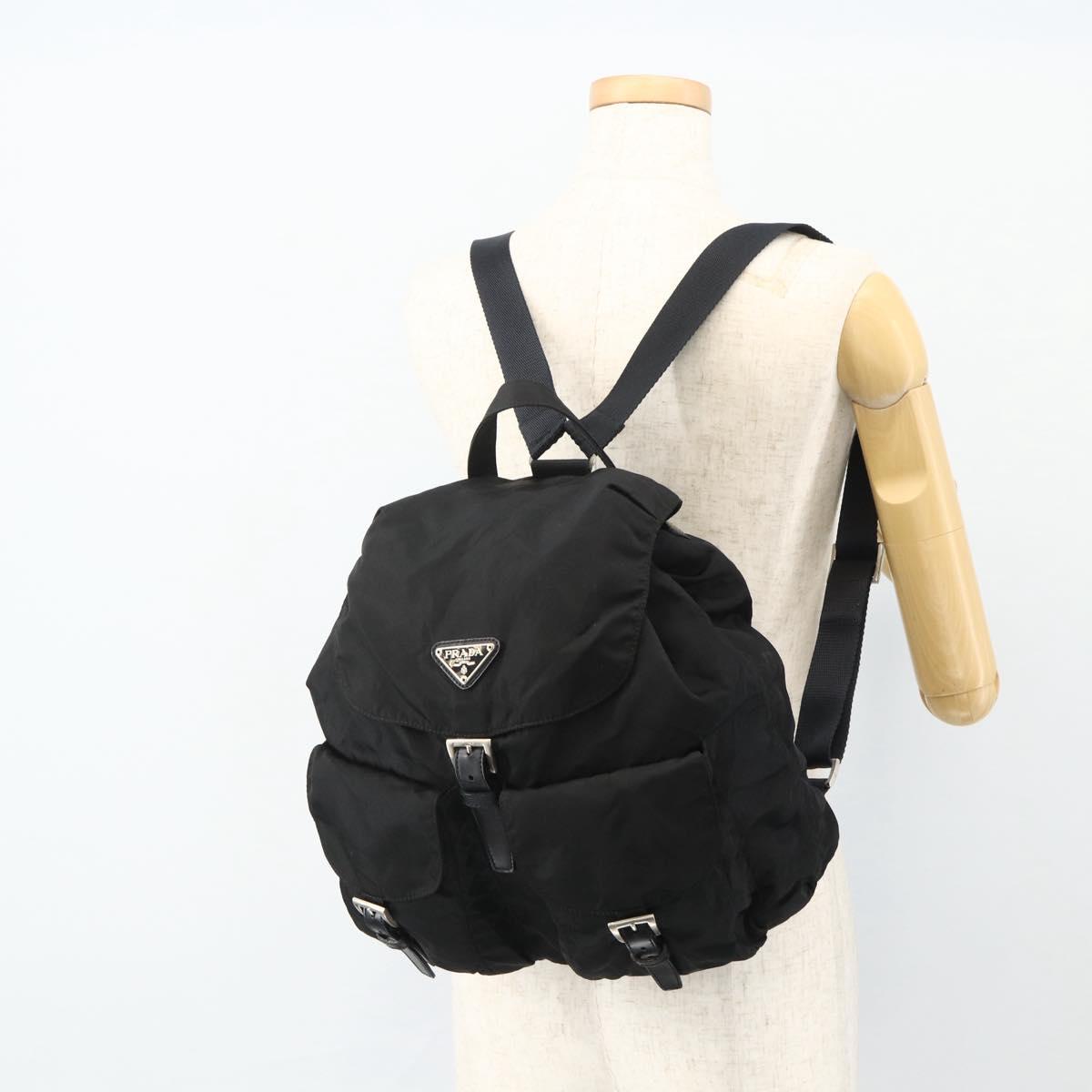 PRADA Backpack Nylon Black Silver Auth bs35153