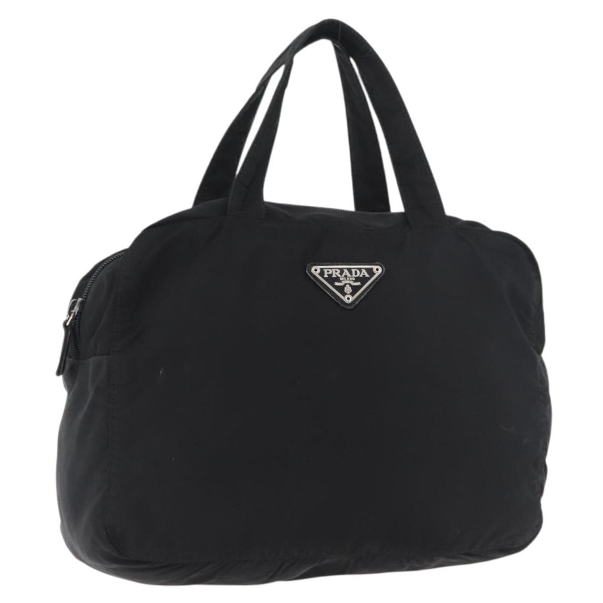PRADA Hand Bag Nylon Black Silver Auth bs35154