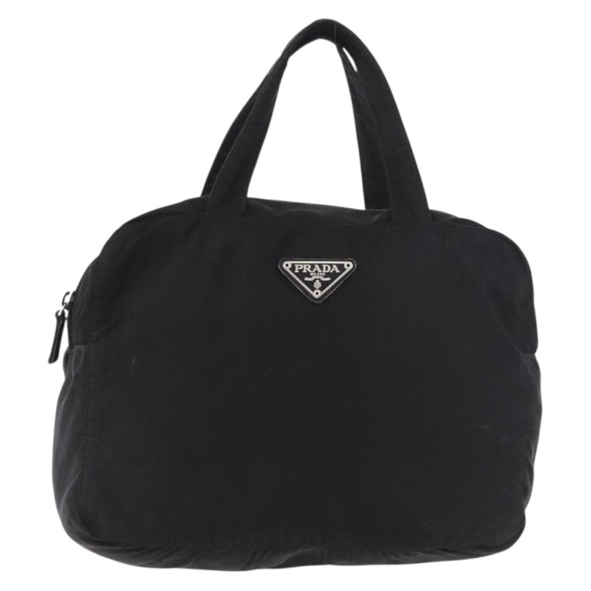 PRADA Hand Bag Nylon Black Silver Auth bs35154