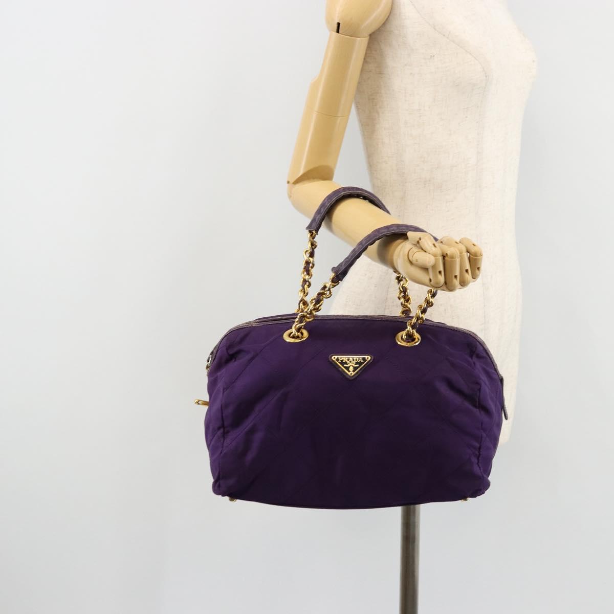 PRADA Chain Hand Bag Nylon Purple Gold Auth bs35155