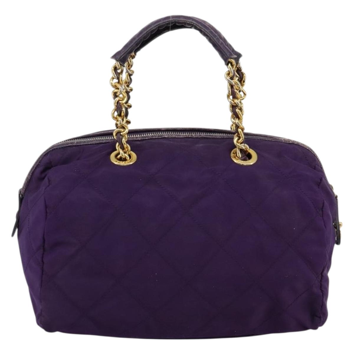 PRADA Chain Hand Bag Nylon Purple Gold Auth bs35155