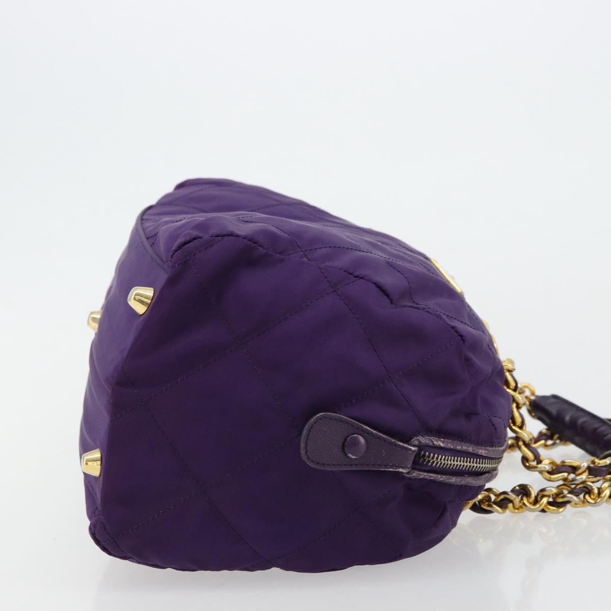 PRADA Chain Hand Bag Nylon Purple Gold Auth bs35155