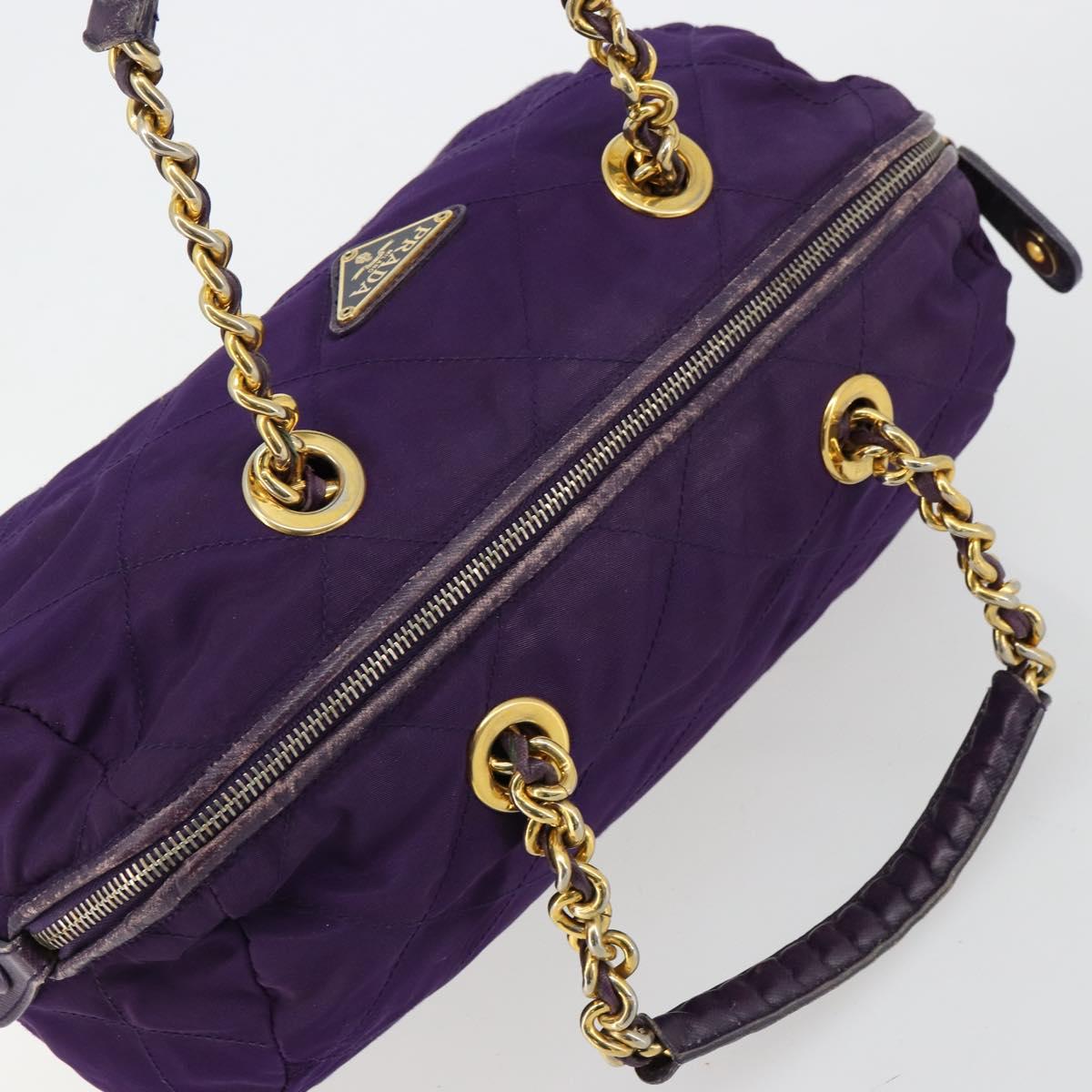 PRADA Chain Hand Bag Nylon Purple Gold Auth bs35155