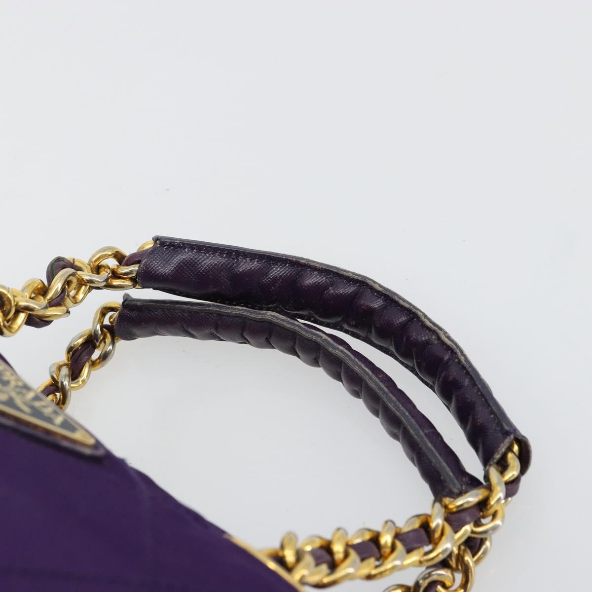 PRADA Chain Hand Bag Nylon Purple Gold Auth bs35155