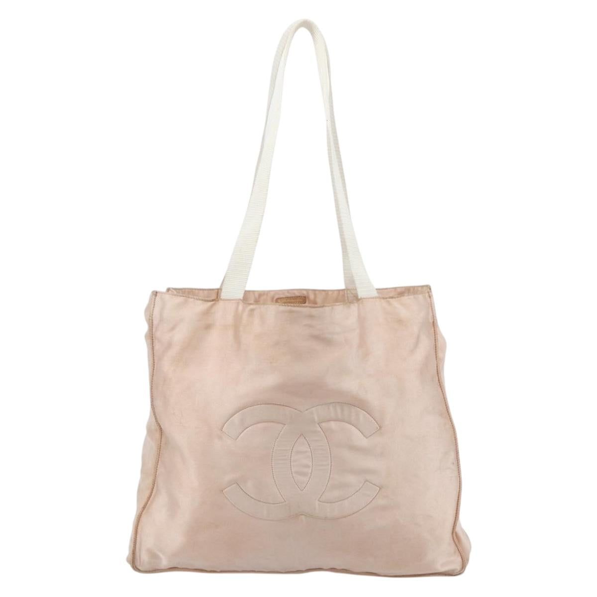 CHANEL Tote Bag Satin Gold Pink CC Auth bs35157