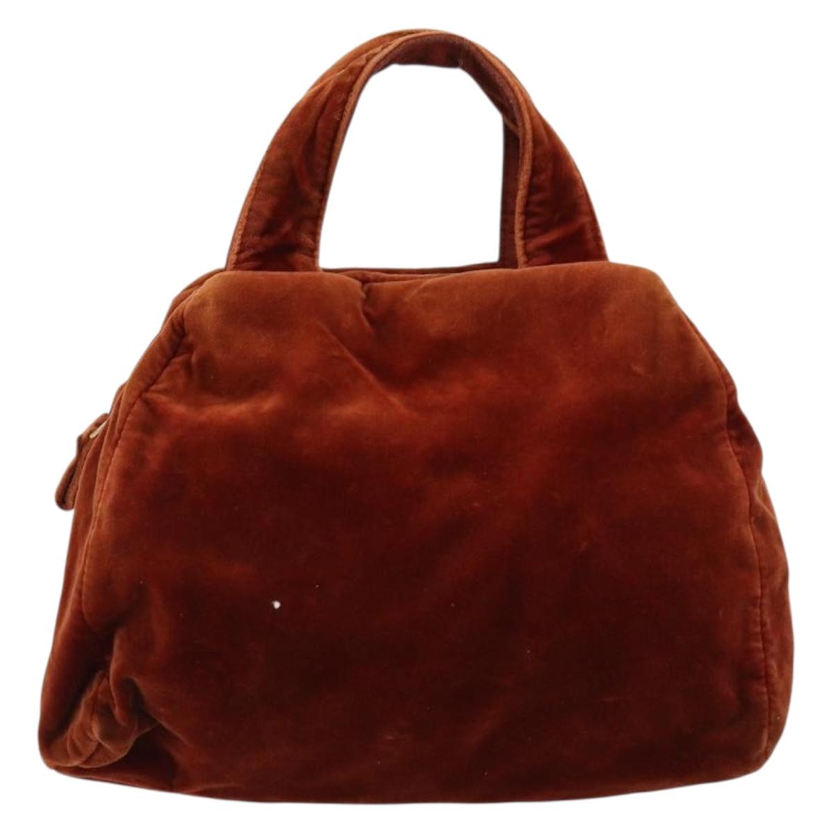 PRADA Hand Bag Velor Brown Gold Auth bs35158