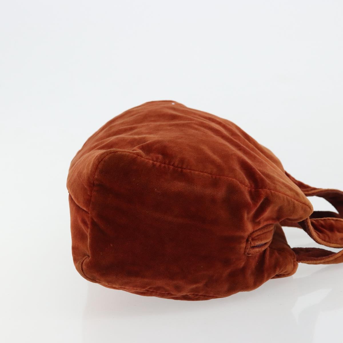 PRADA Hand Bag Velor Brown Gold Auth bs35158