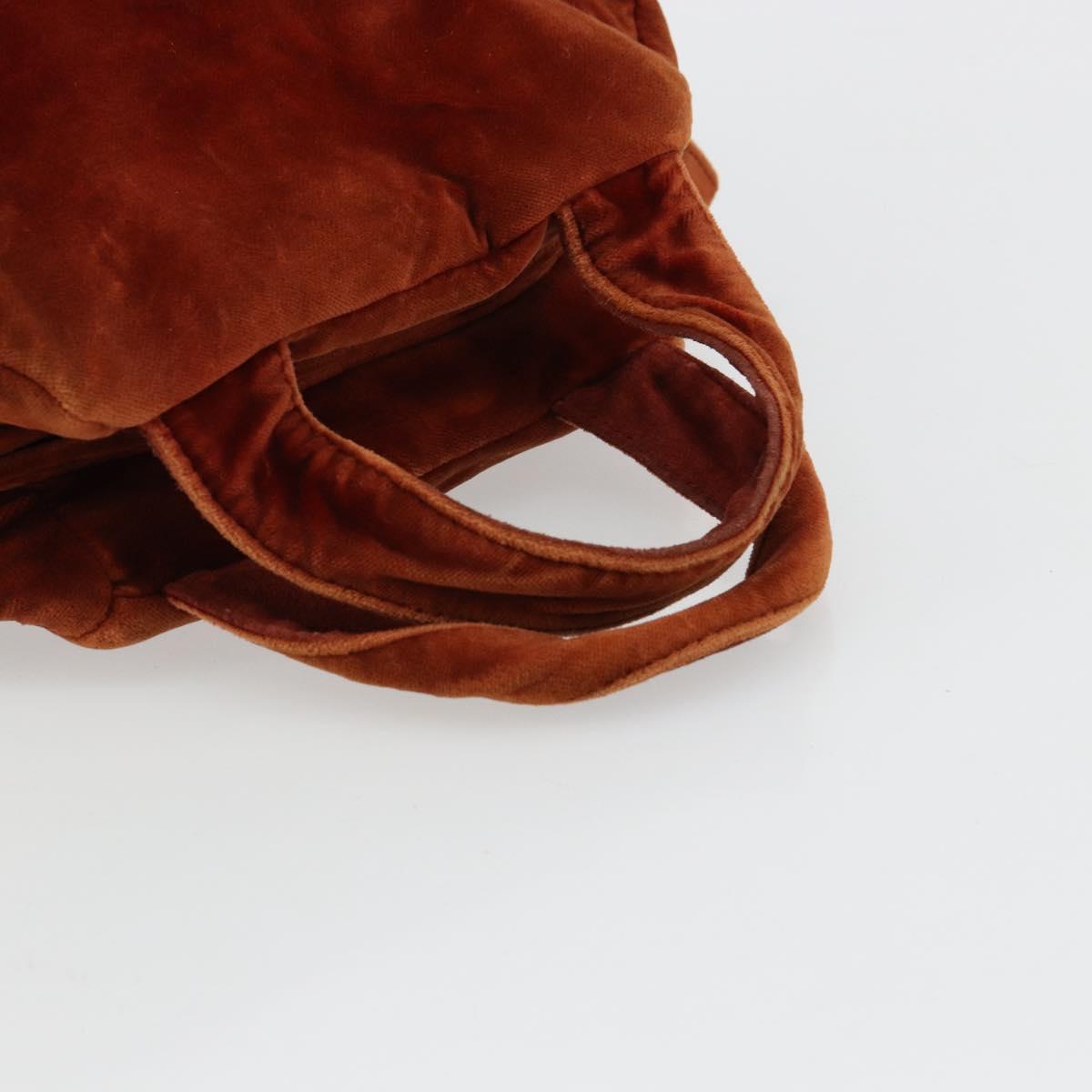 PRADA Hand Bag Velor Brown Gold Auth bs35158