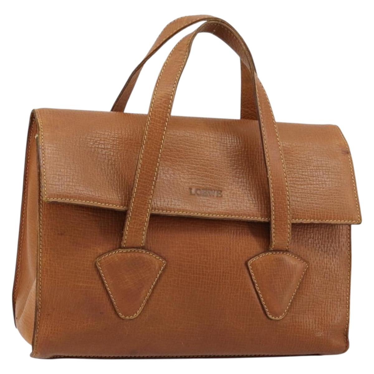 LOEWE Hand Bag Leather Brown Gold Auth bs35163