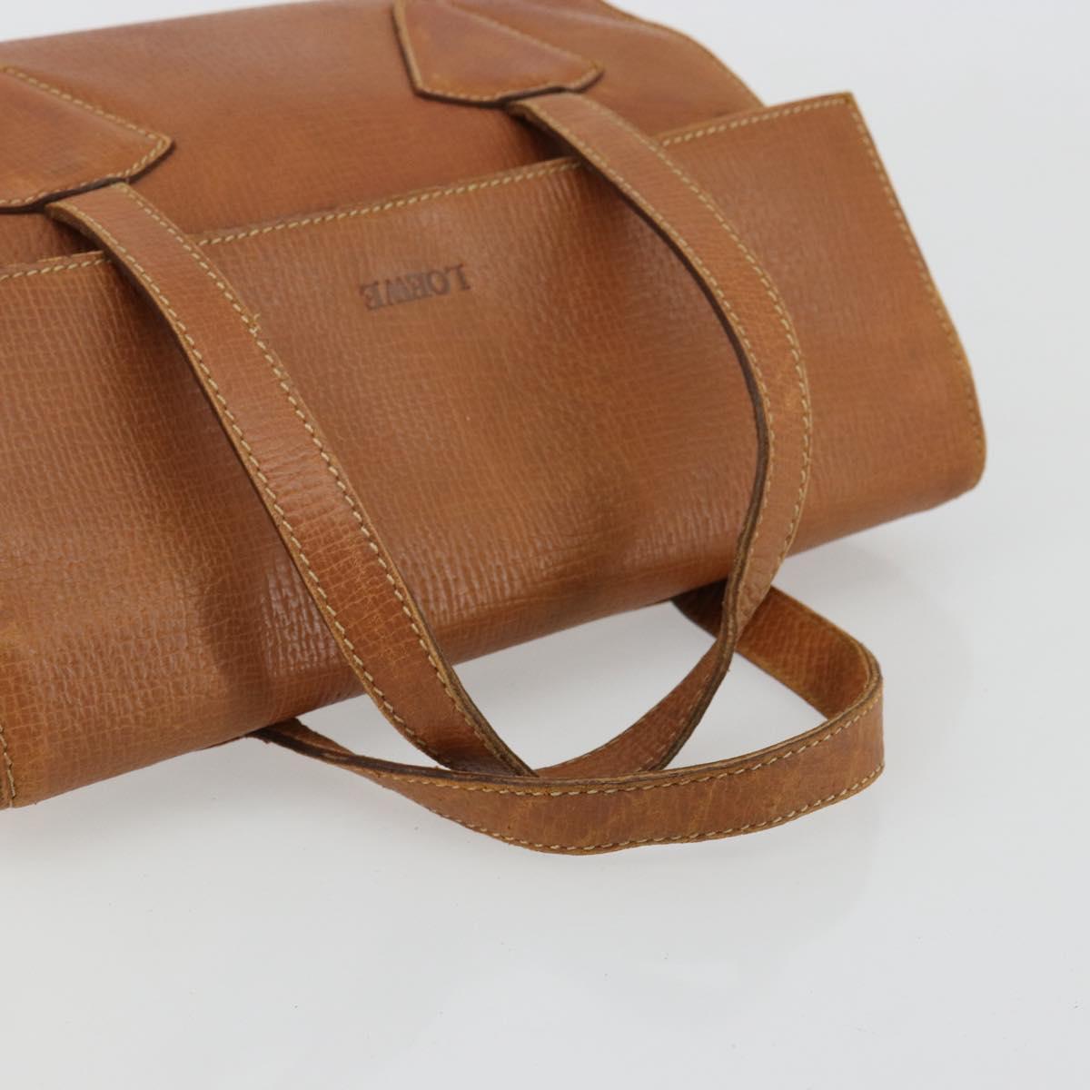 LOEWE Hand Bag Leather Brown Gold Auth bs35163