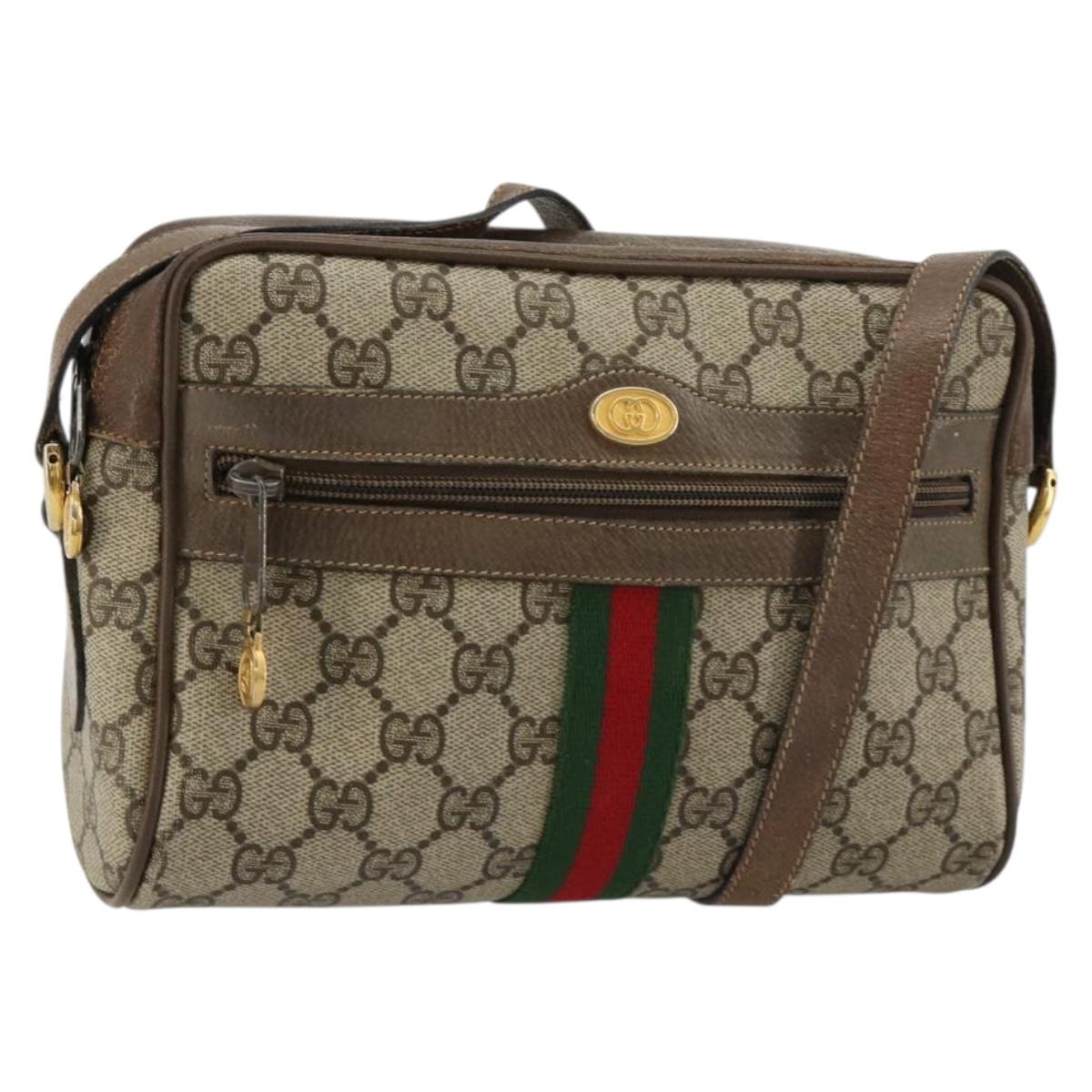GUCCI GG Supreme Web Sherry Line Bag PVC Beige Gold 98 02 004 Auth bs35165