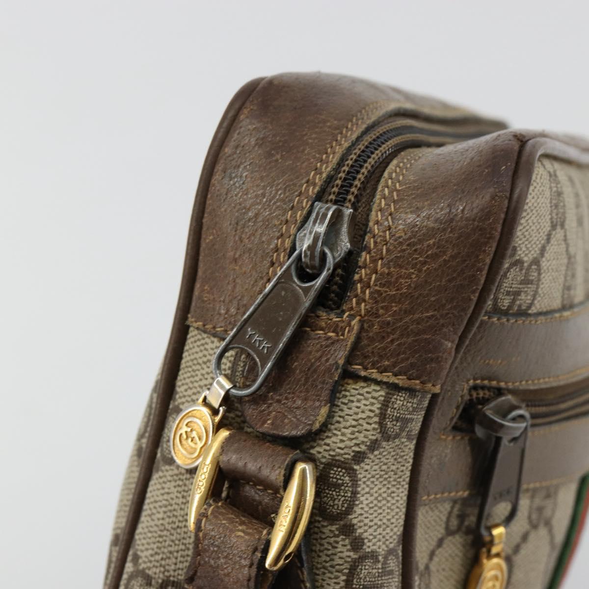 GUCCI GG Supreme Web Sherry Line Bag PVC Beige Gold 98 02 004 Auth bs35165