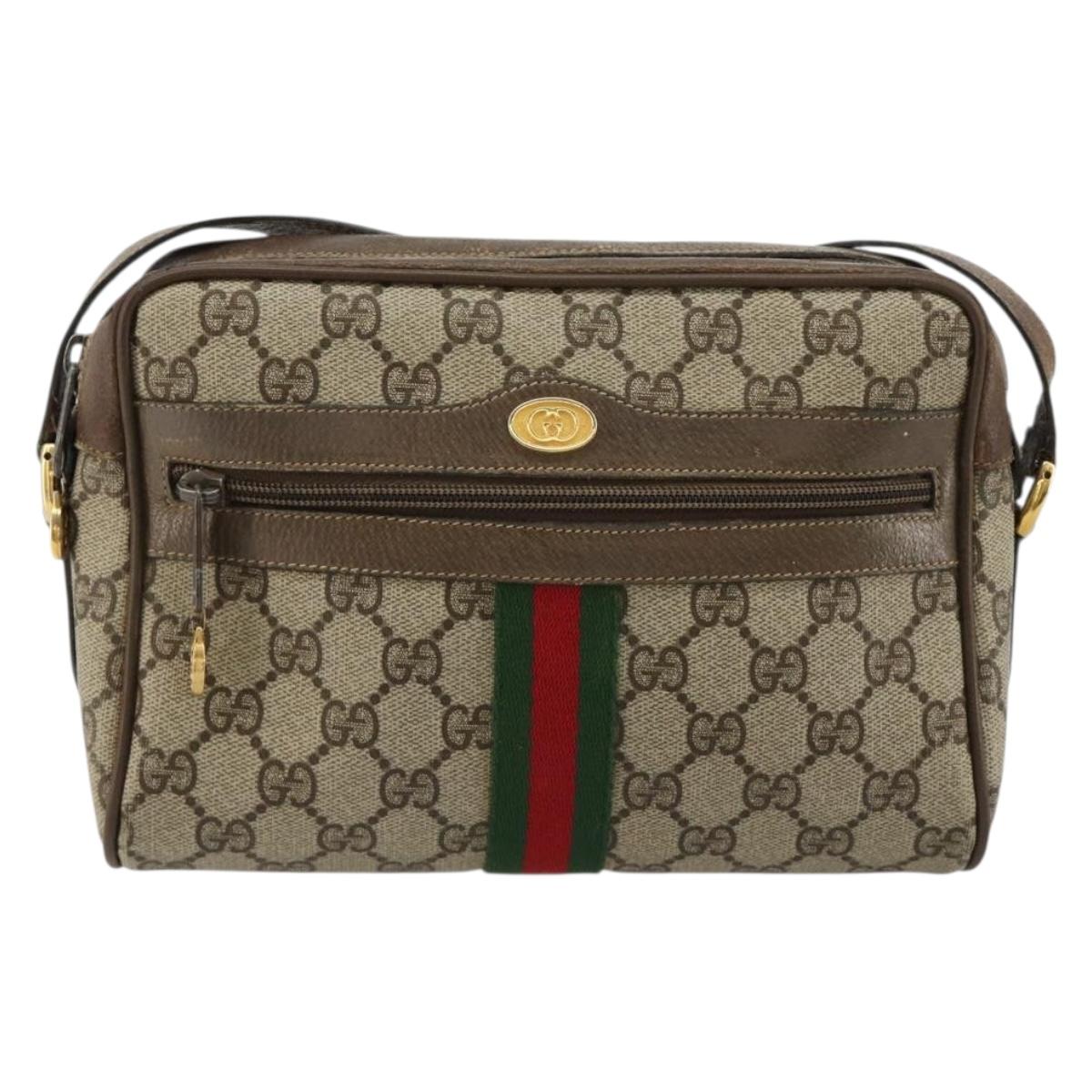 GUCCI GG Supreme Web Sherry Line Bag PVC Beige Gold 98 02 004 Auth bs35165