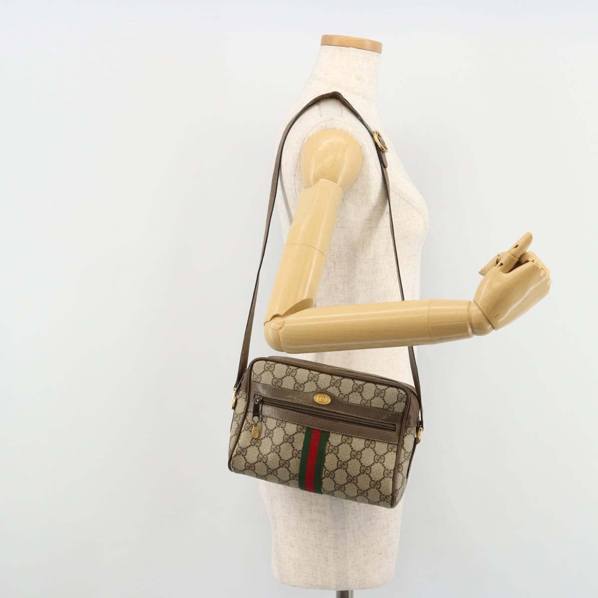 GUCCI GG Supreme Web Sherry Line Bag PVC Beige Gold 98 02 004 Auth bs35165