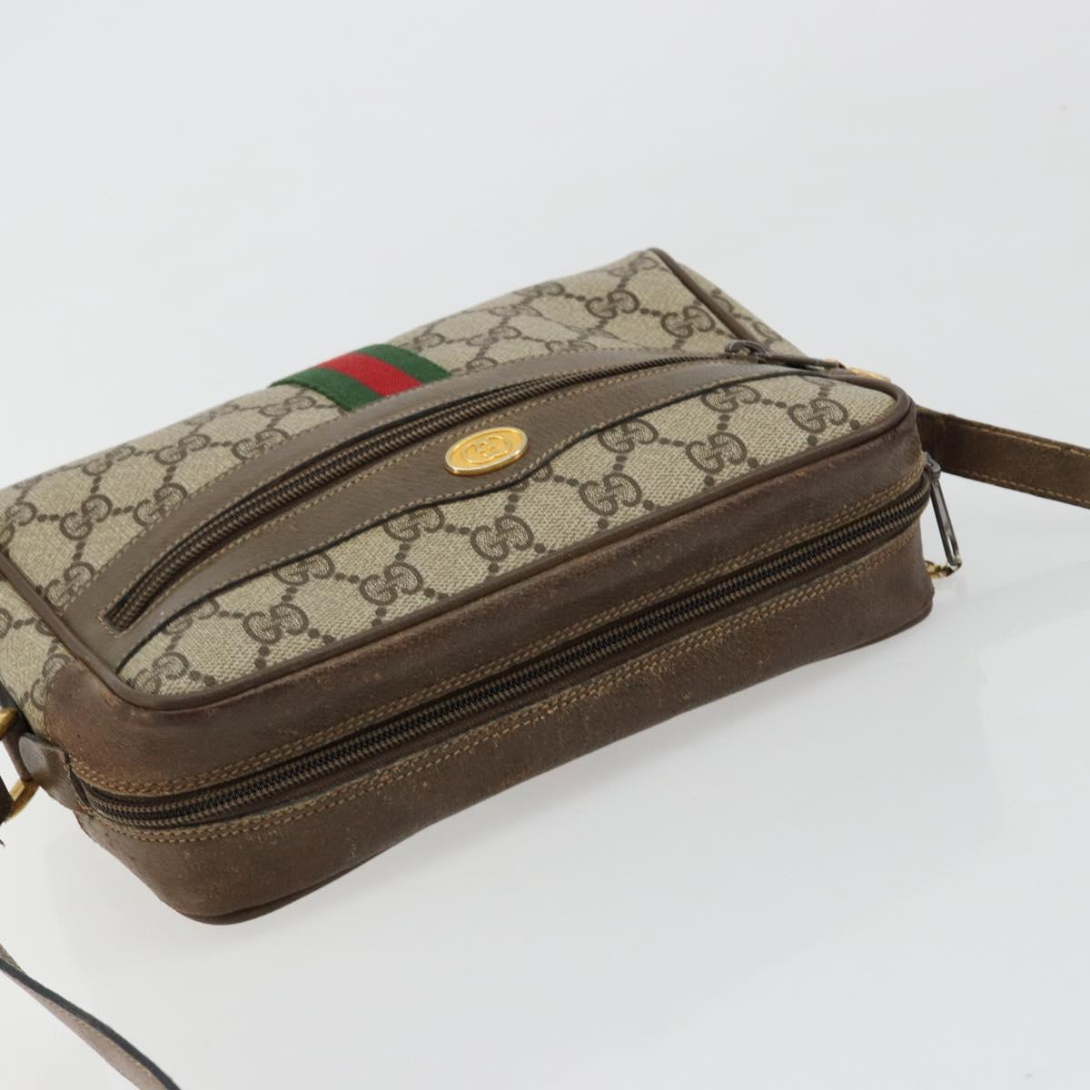 GUCCI GG Supreme Web Sherry Line Bag PVC Beige Gold 98 02 004 Auth bs35165