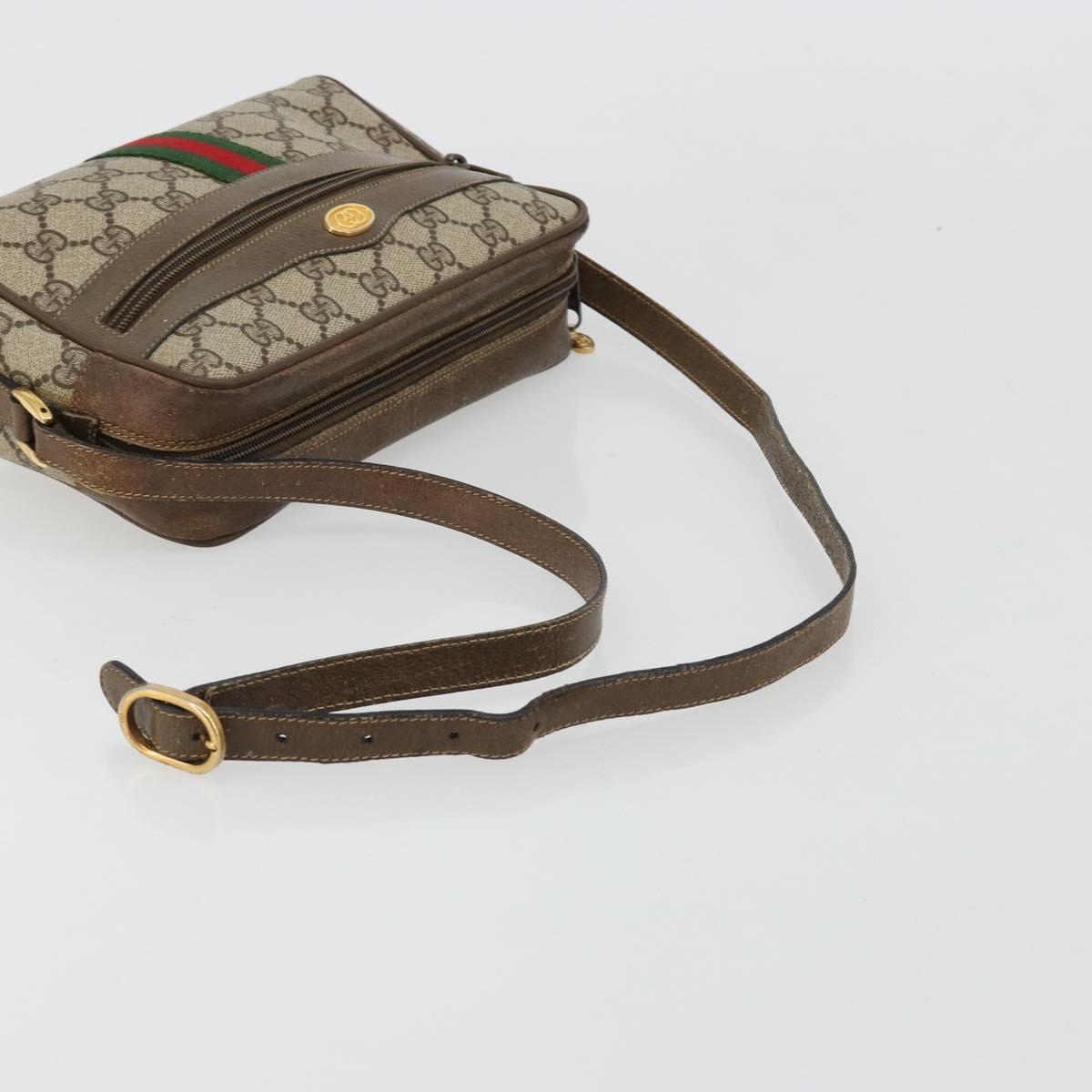 GUCCI GG Supreme Web Sherry Line Bag PVC Beige Gold 98 02 004 Auth bs35165