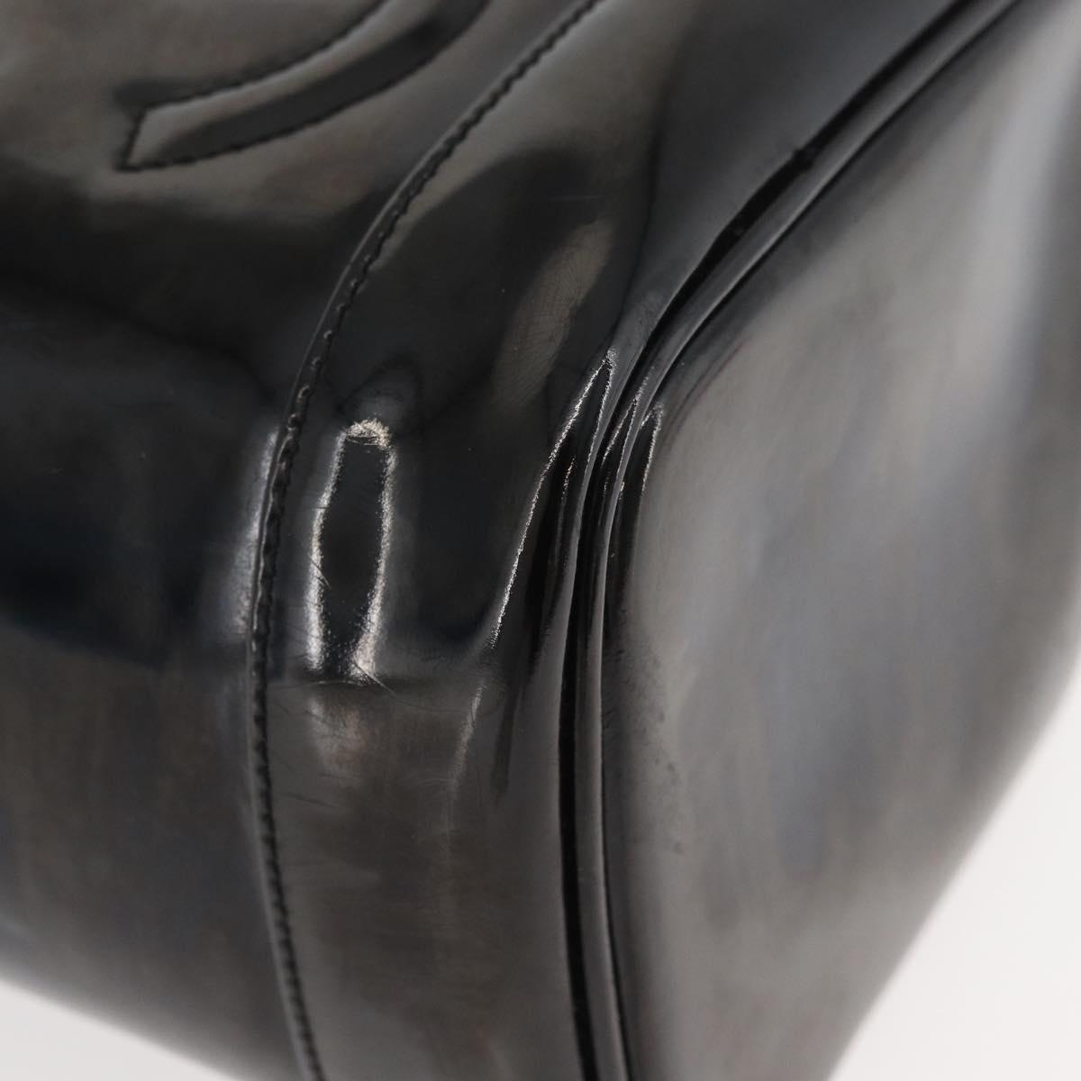 CHANEL Vanity Hand Bag Patent leather Black Gold CC Auth bs35169