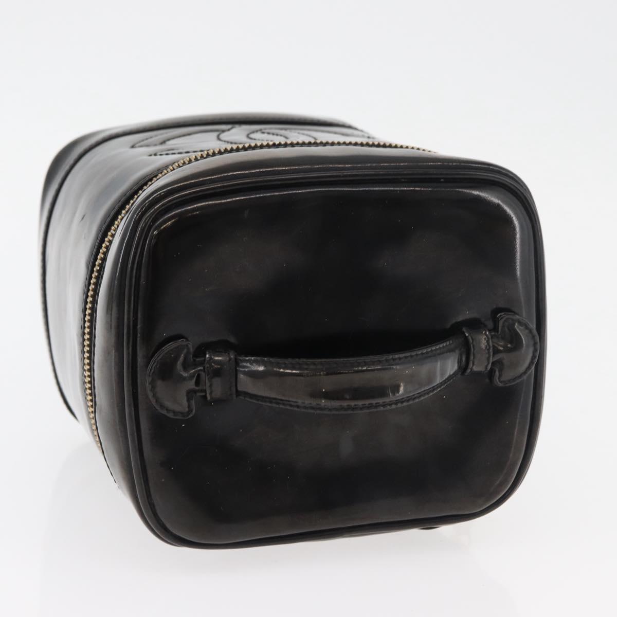 CHANEL Vanity Hand Bag Patent leather Black Gold CC Auth bs35169