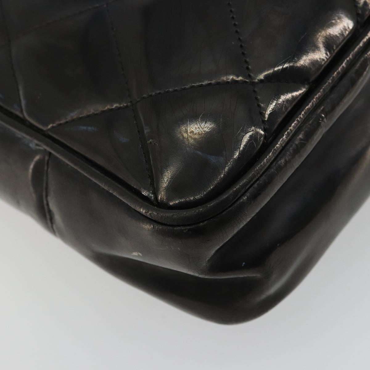 CHANEL Matelasse Chain Tote Bag Patent Leather Black Gold CC Auth bs35172