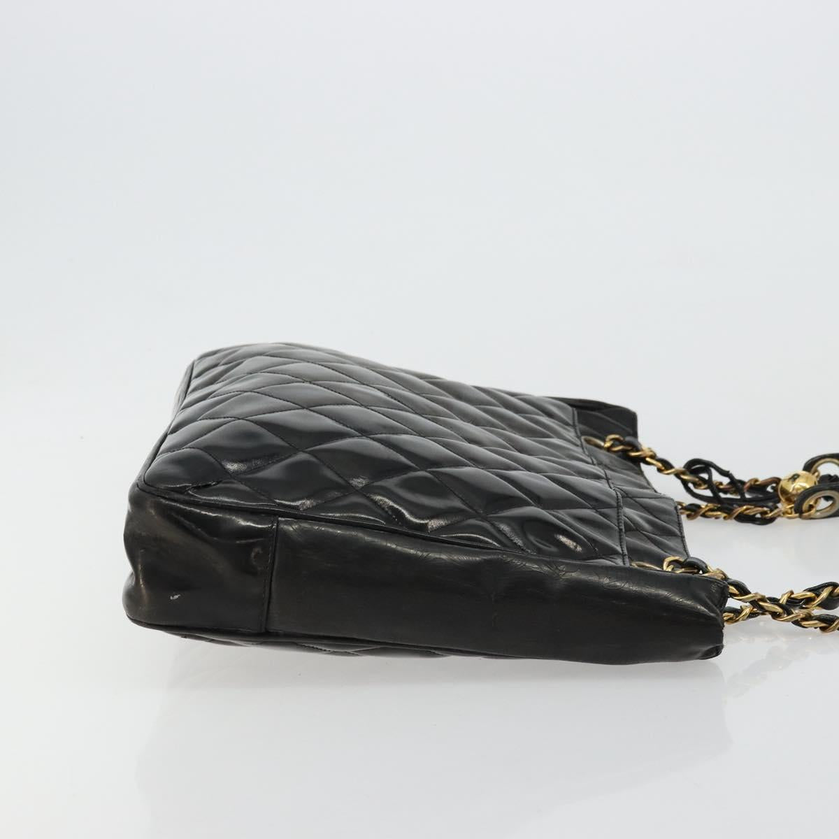 CHANEL Matelasse Chain Tote Bag Patent Leather Black Gold CC Auth bs35172
