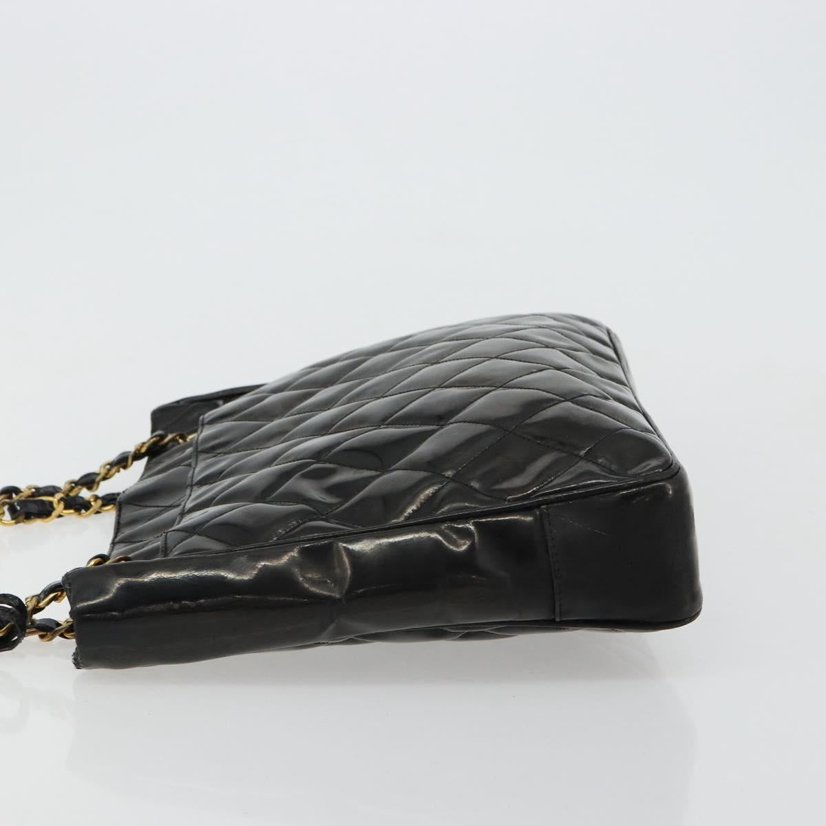 CHANEL Matelasse Chain Tote Bag Patent Leather Black Gold CC Auth bs35172