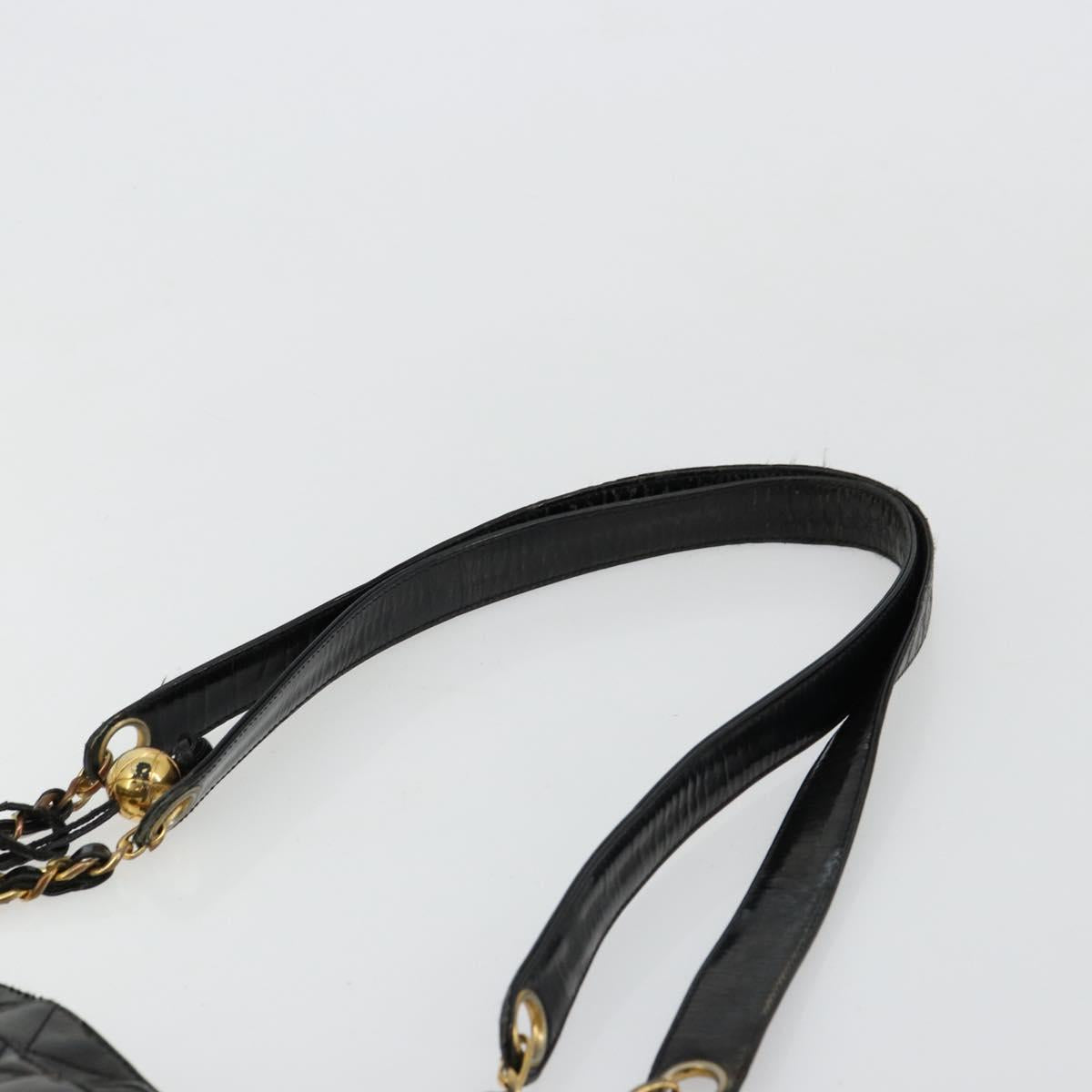 CHANEL Matelasse Chain Tote Bag Patent Leather Black Gold CC Auth bs35172