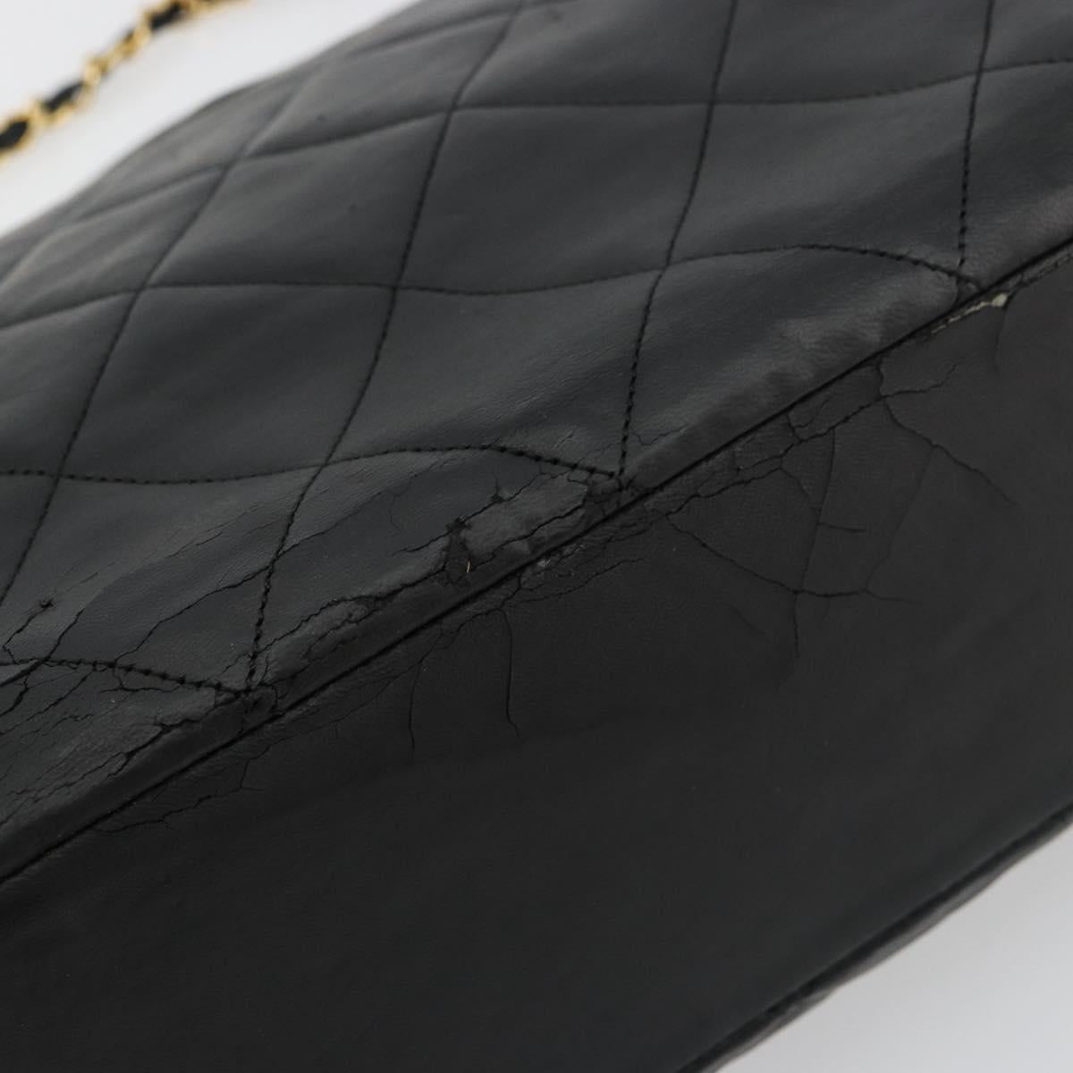 CHANEL Matelasse Chain Shoulder Bag Lamb Skin Black Gold CC Auth bs35173