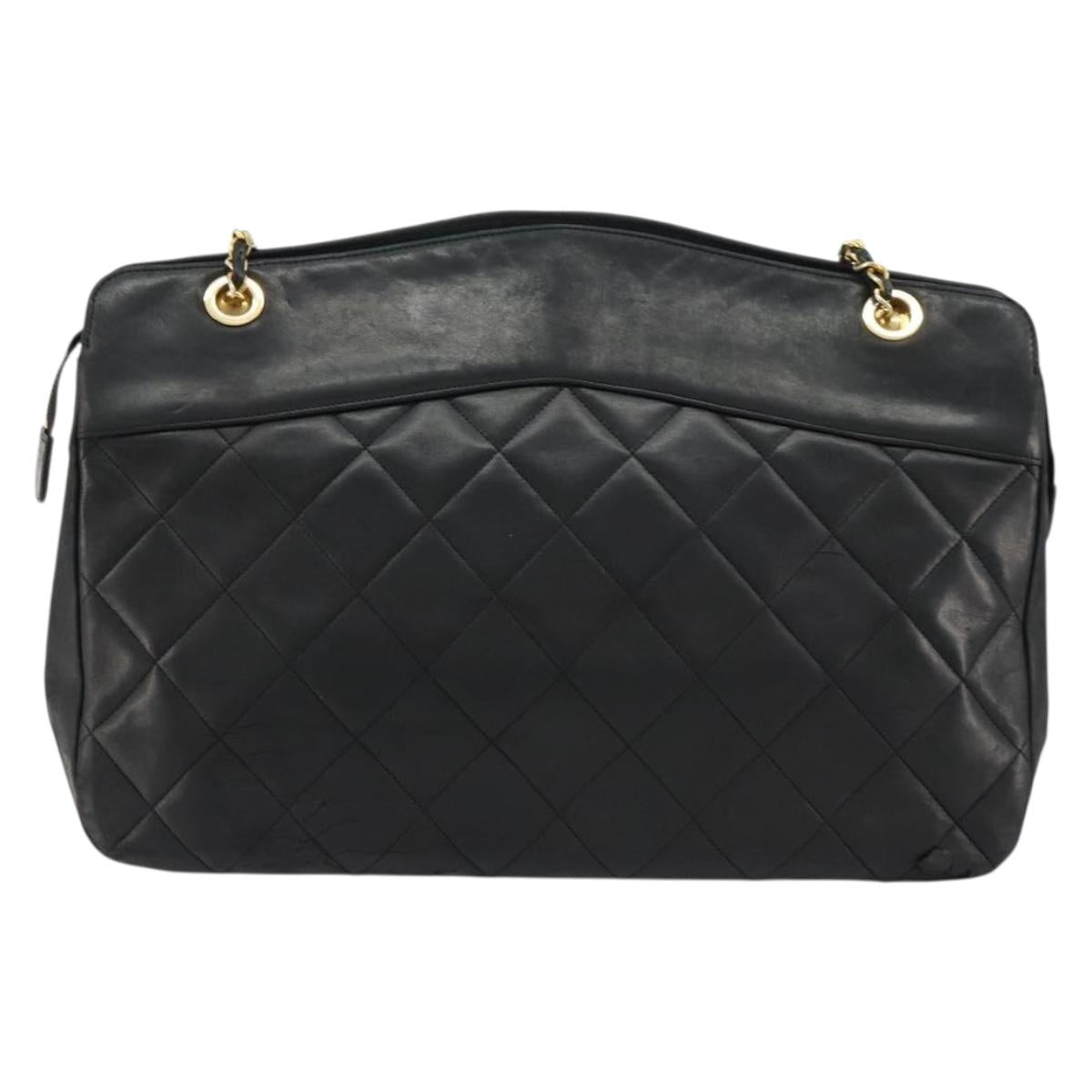 CHANEL Matelasse Chain Shoulder Bag Lamb Skin Black Gold CC Auth bs35173