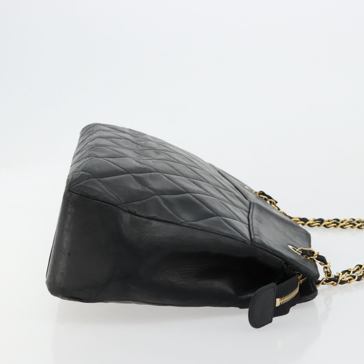 CHANEL Matelasse Chain Shoulder Bag Lamb Skin Black Gold CC Auth bs35173