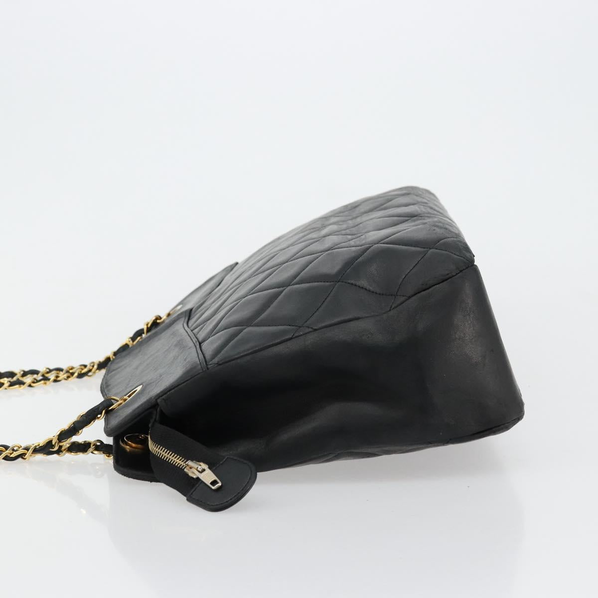 CHANEL Matelasse Chain Shoulder Bag Lamb Skin Black Gold CC Auth bs35173